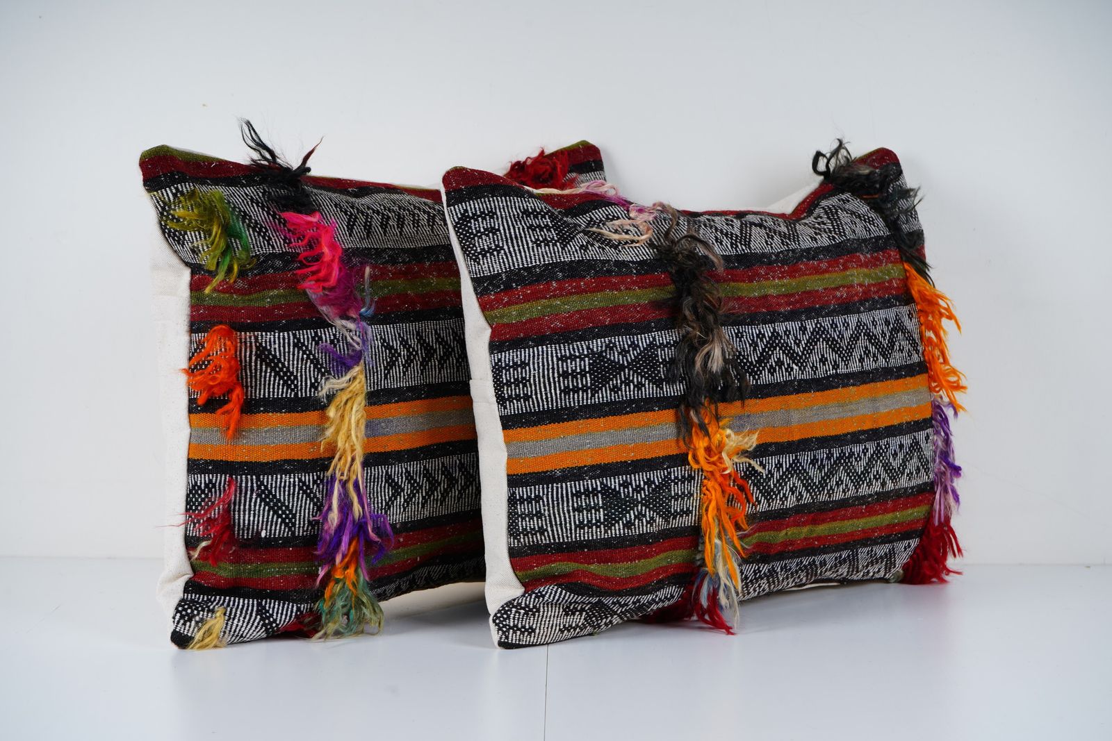 Wool Turkish Pillow Cover, Striped Kilim Pillow, Handmade Bohemian Throw Decorative Pillow, Home Gift Idea photo for sale
