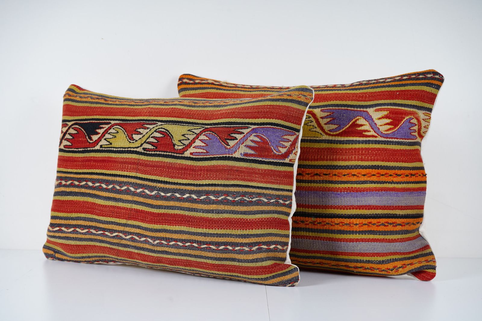 Set Organic Kilim Pillow Cover, Handwoven Turkish Kilim Pillow, Tribal Sofa Pillow photo Textiles