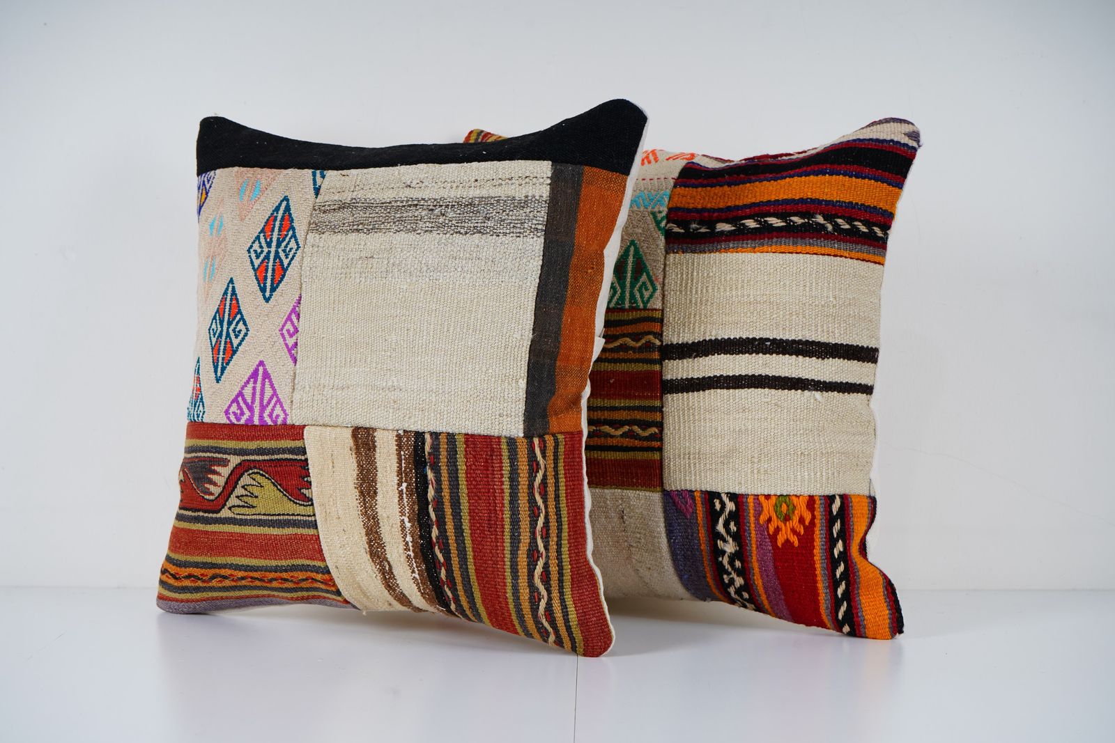 Vintage Turkish Patchwork Pillow, Set Of Two Bohemian Wool Designer Cushion Cover photo furniture