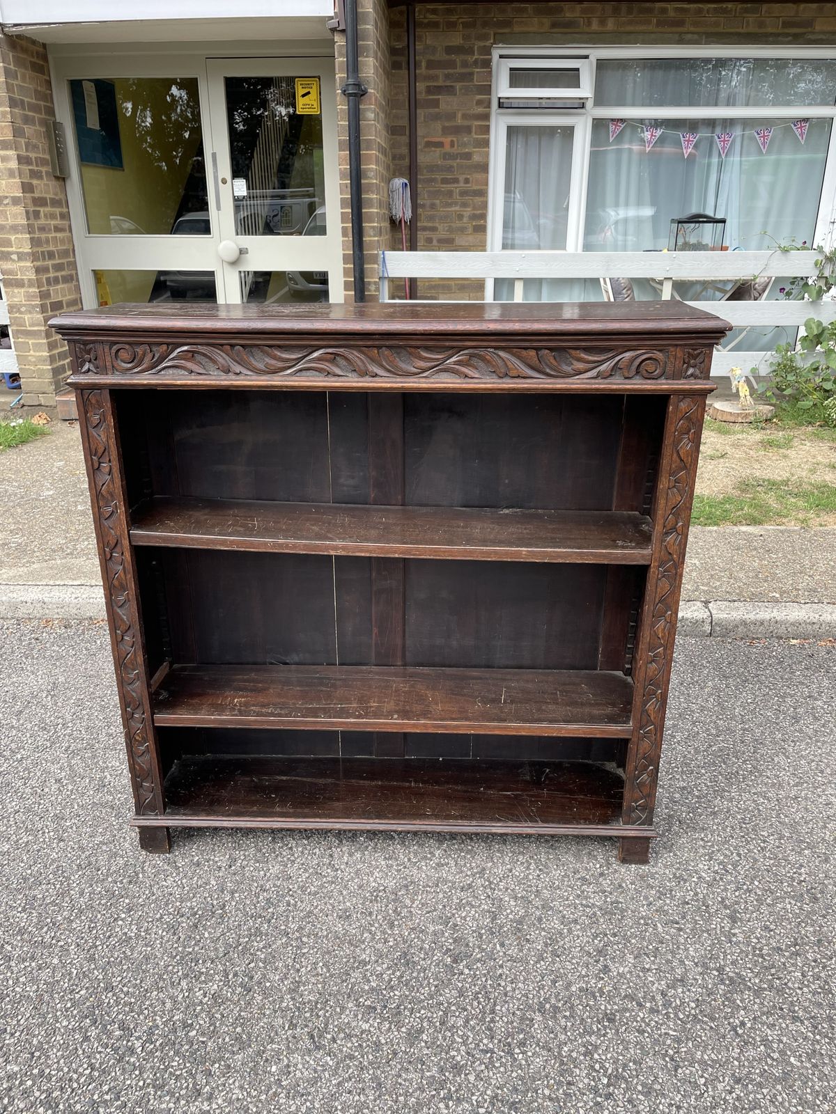 Antique Hand Carved Dark Wood Bookcase, photo 350.0