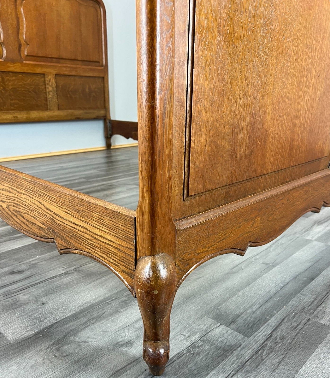 photo for sale Bed Frame Vintage French Louis XVI Style Oak Double Carved Panel Lot 4111