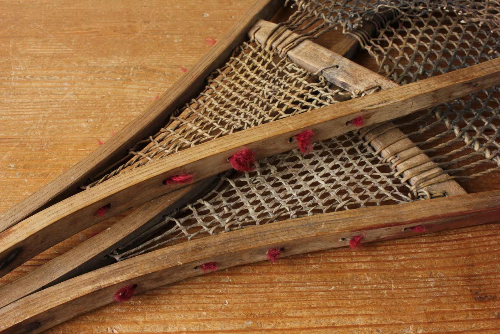 photo furniture Antique Pair Of Native American Indian Pom Pom Snowshoes. Ski Lodge.