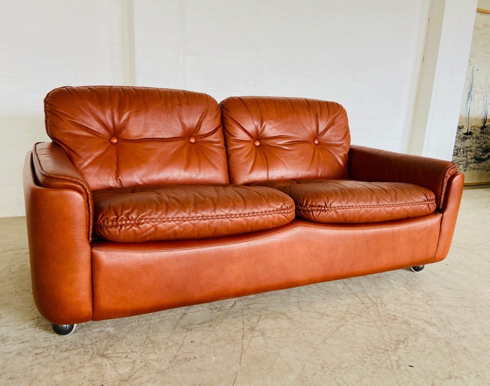 Vintage Danish Mid Century Cognac  Leather 2 Seater Sofa By Siguard Ressell photo Furniture