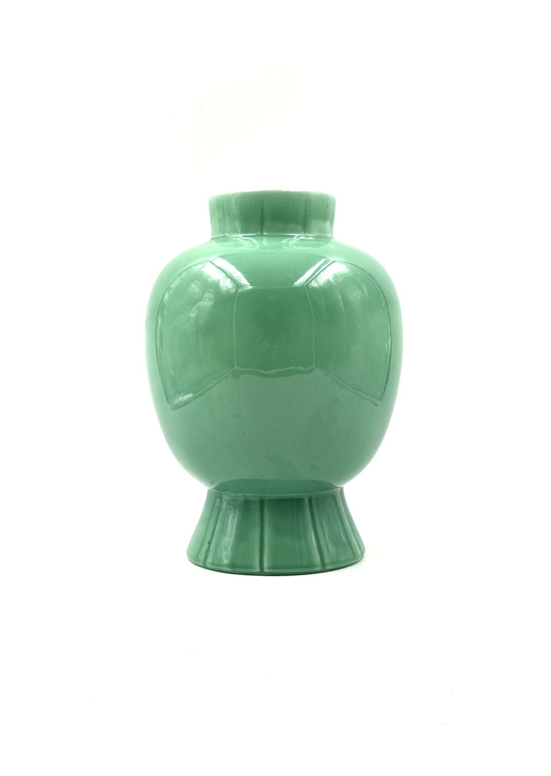 Paul Millet, Art Deco Green Ceramic Vase, Sevres France 1930s