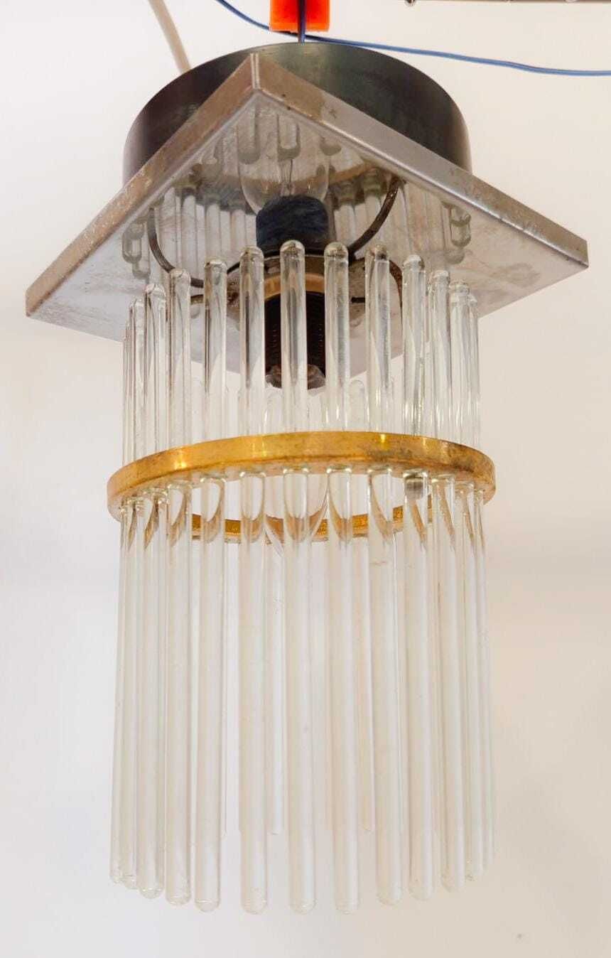 Pair Of Gaetano Sciolari Glass And Brass Ceiling Lamps, Vintage, Mid Century Modern Chandelier photo vinterior