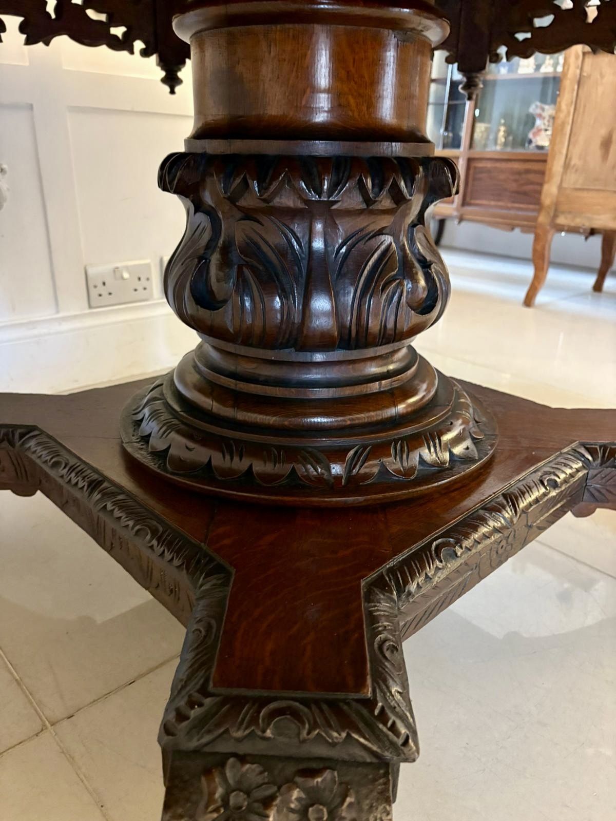 Superb Quality Large Antique 19th Century Carved Oak Dining Table photo for sale