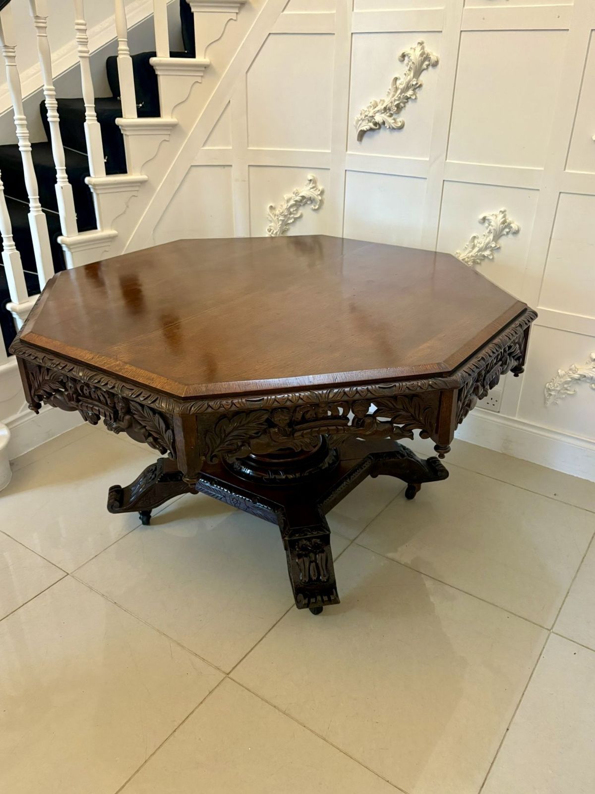 photo for sale Superb Quality Large Antique 19th Century Carved Oak Dining Table