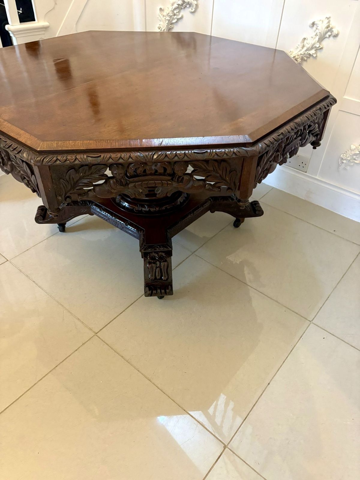 Furniture Superb Quality Large Antique 19th Century Carved Oak Dining Table photo