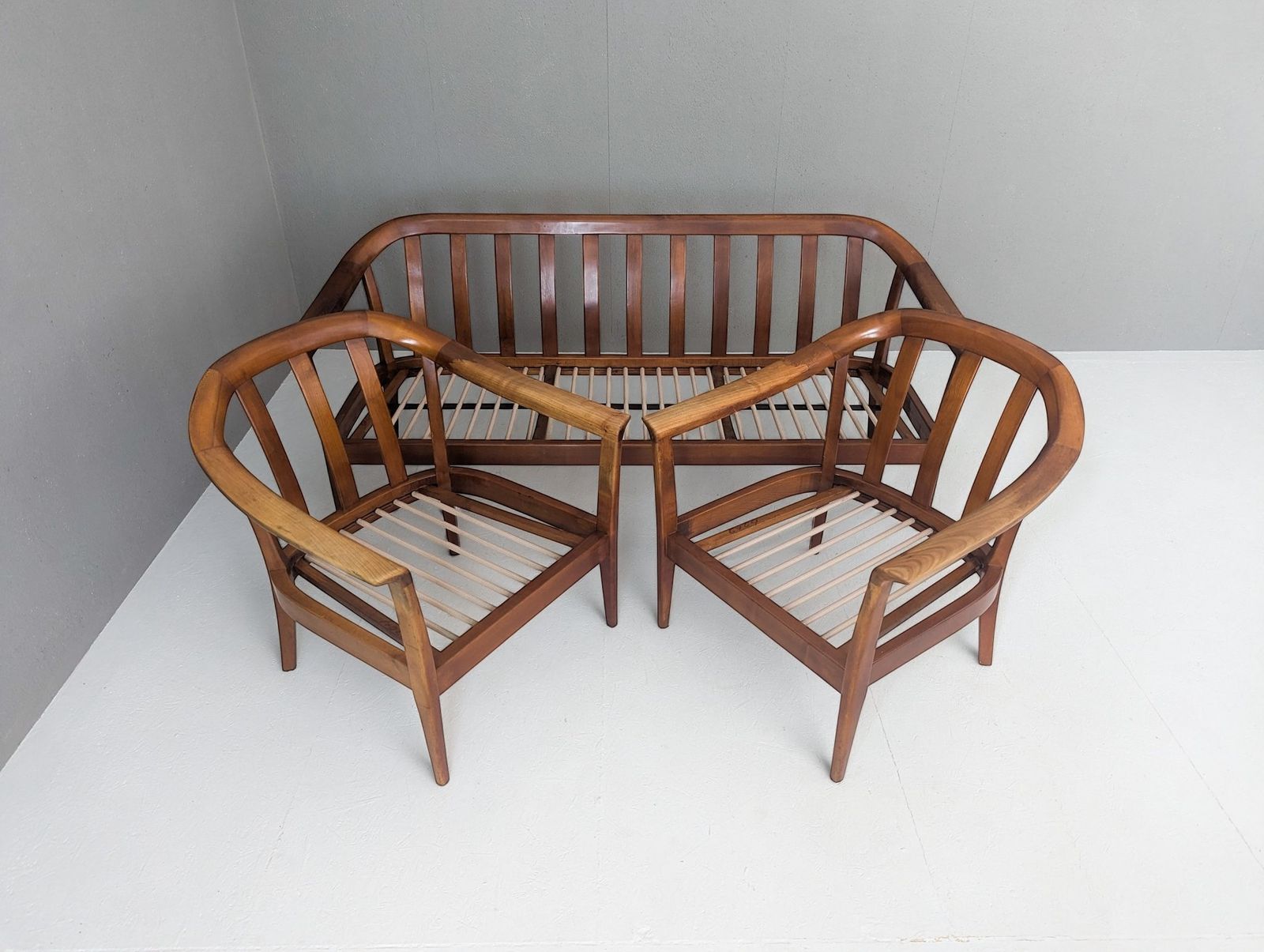 Mid Century Wilhelm Knoll Cherry Wood Armchairs, Germany, 1960s photo for sale