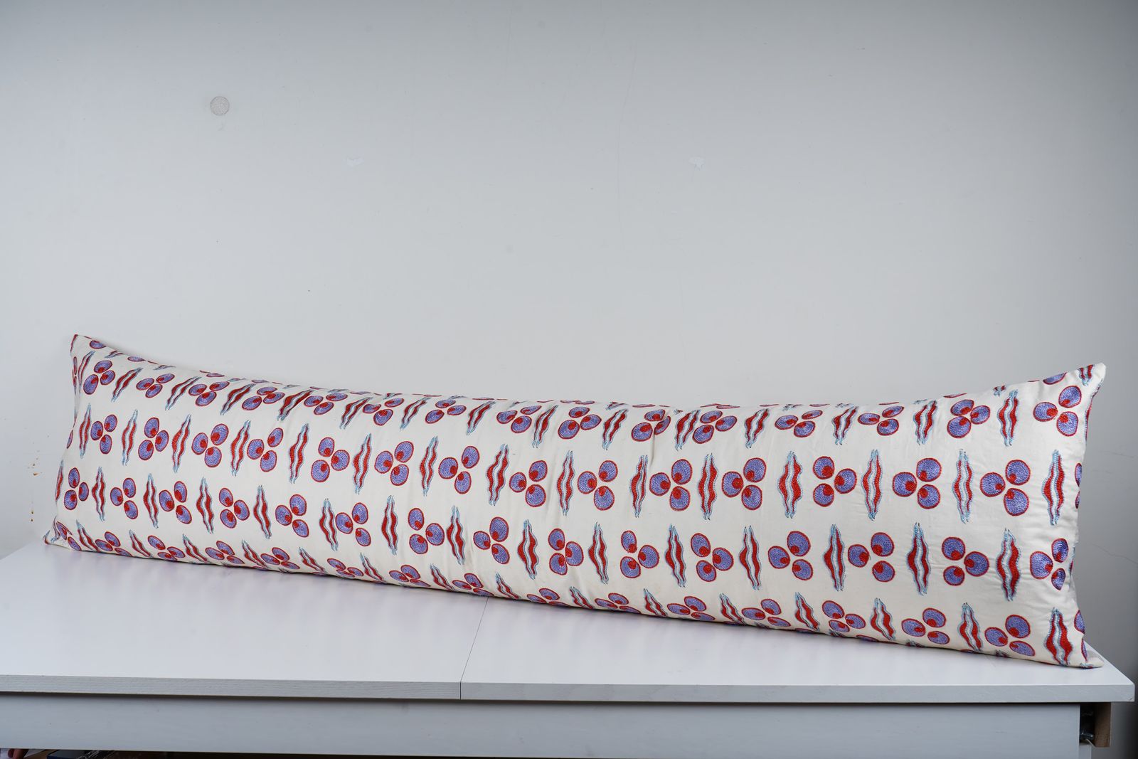 Suzani Long Lumbar Pillow Case Fashioned From A Mid 20th Century Uzbek, Floral Samarkand Bedding Pillow photo Textiles