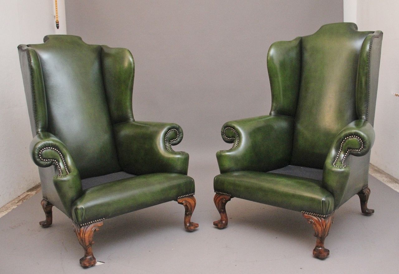 Large Pair Of Early 20th Century Walnut Wingback Armchairs photo for sale