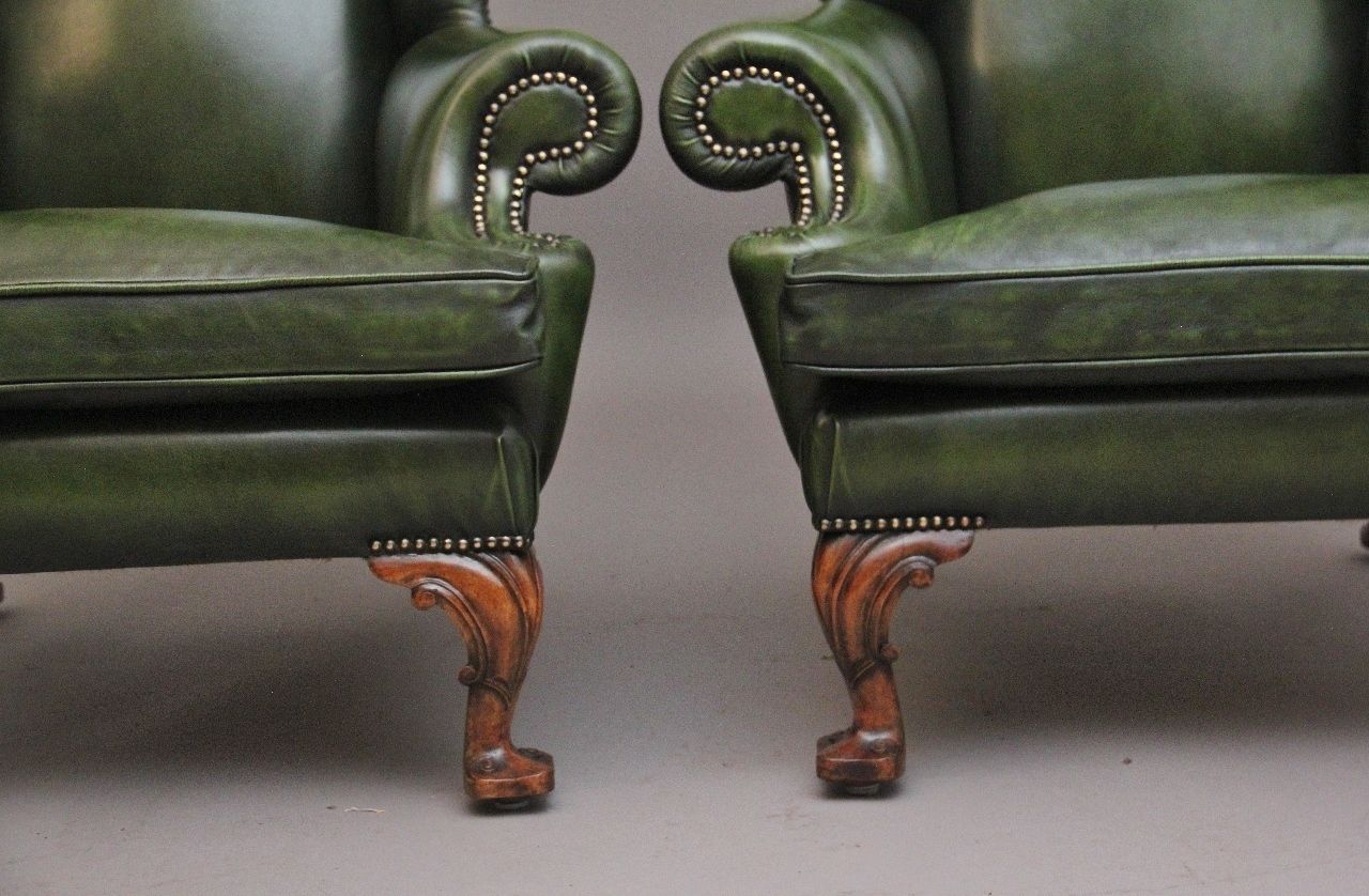 photo furniture Large Pair Of Early 20th Century Walnut Wingback Armchairs