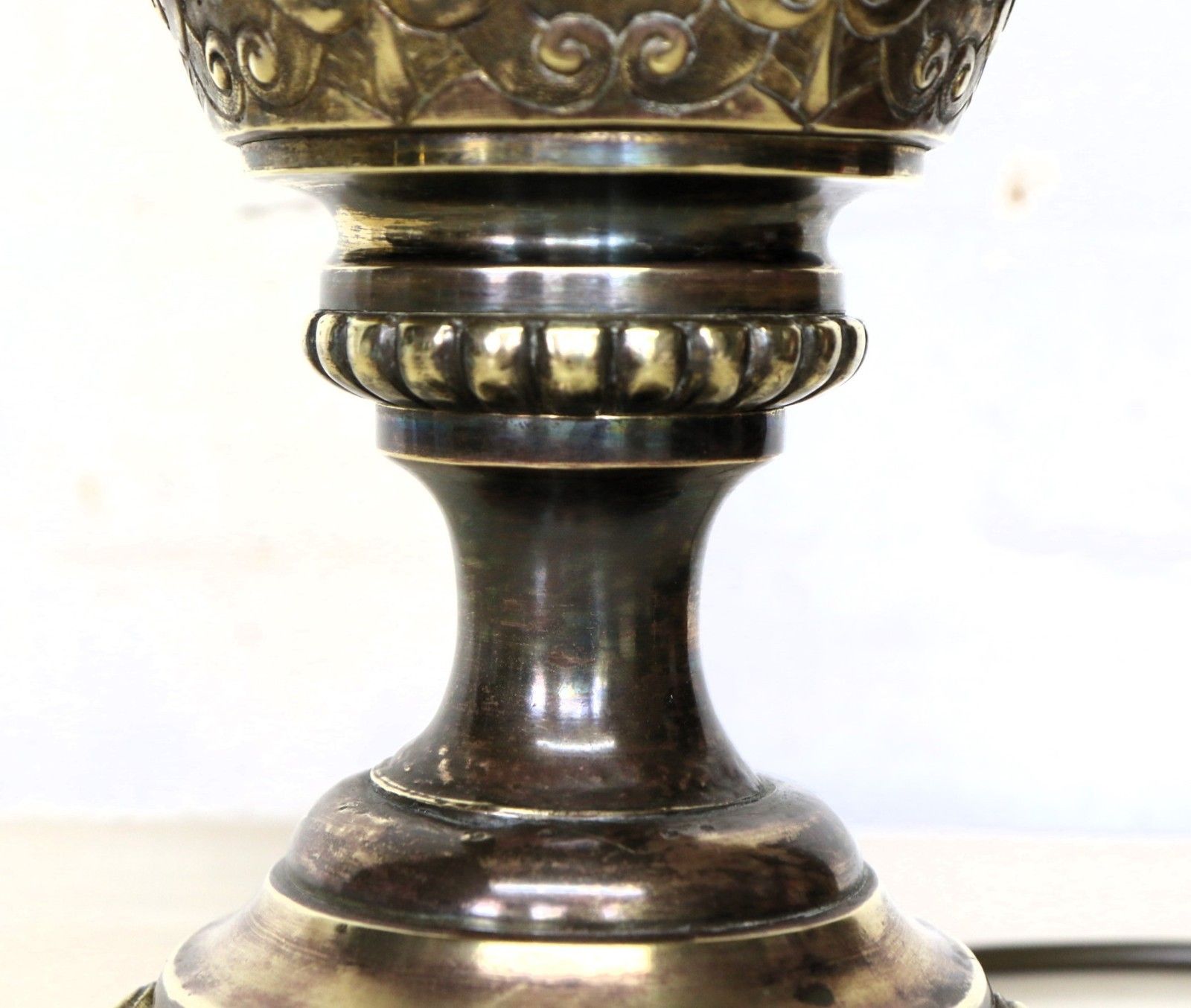 Table Lamp Ornate Victorian Brass Oil Lamp Conversion  Chased Decorations Large photo Lighting