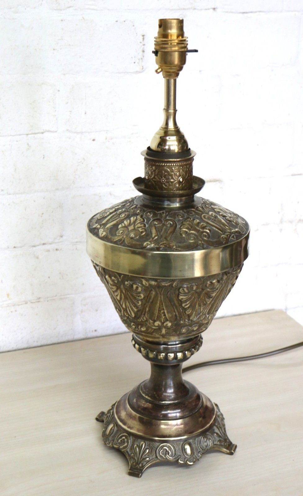 photo for sale Table Lamp Ornate Victorian Brass Oil Lamp Conversion  Chased Decorations Large