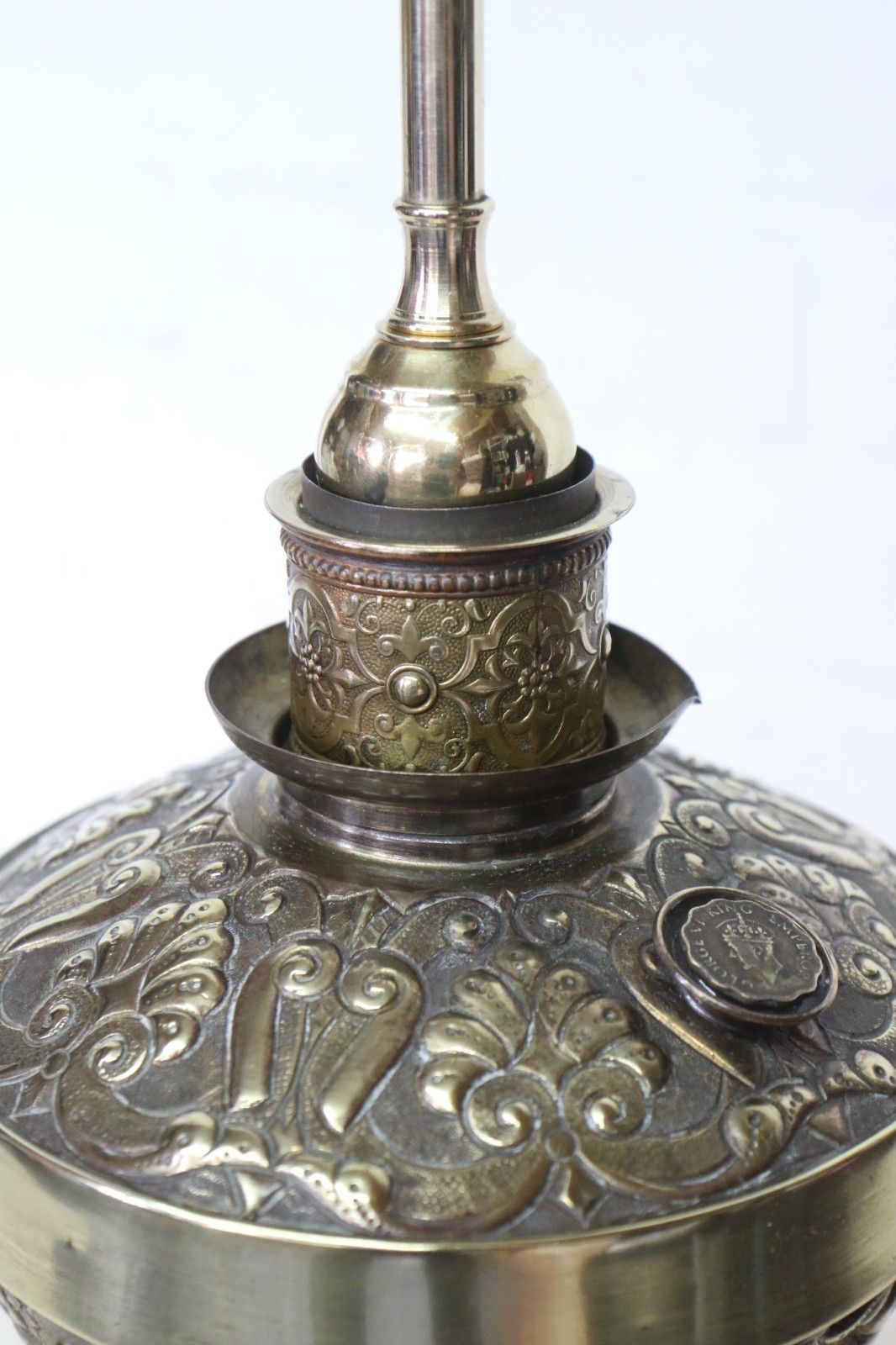 photo buy Table Lamp Ornate Victorian Brass Oil Lamp Conversion  Chased Decorations Large
