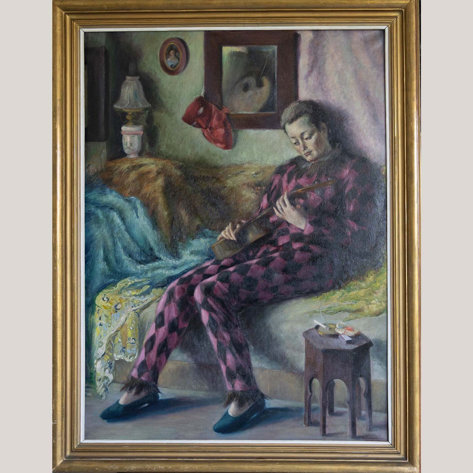 Harlequin Figure With Guitar – Follower Of José Manuel Capuletti And Related Symbolist Artists photo for sale