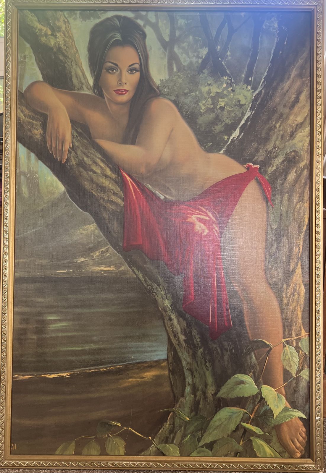 Vintage Jh Lynch Woodland Goddess Large Framed Print Mid Century Original 60s