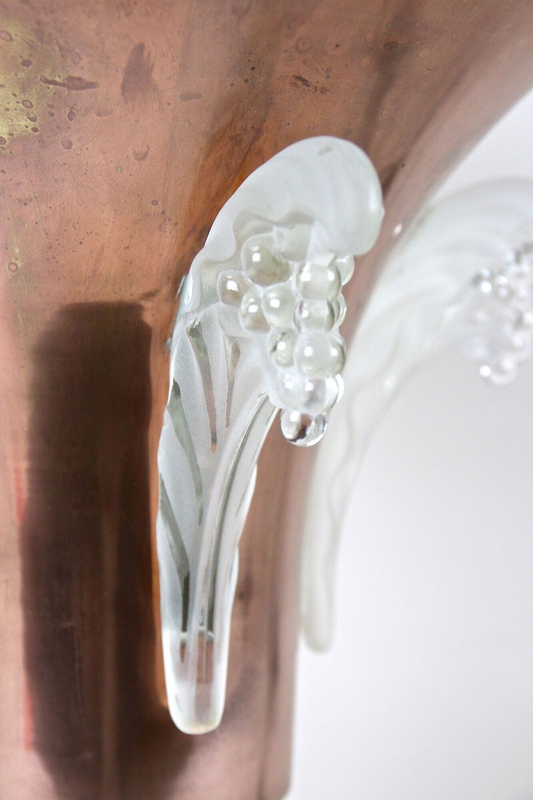 20th Century Art Deco Copper Table Lamp With Lalique Glass, France Ca 1920 photo Lighting
