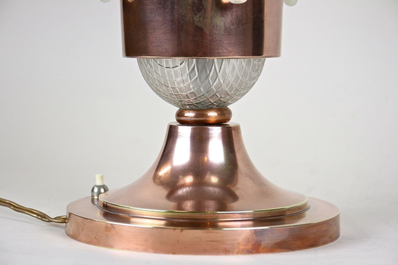 photo buy 20th Century Art Deco Copper Table Lamp With Lalique Glass, France Ca 1920