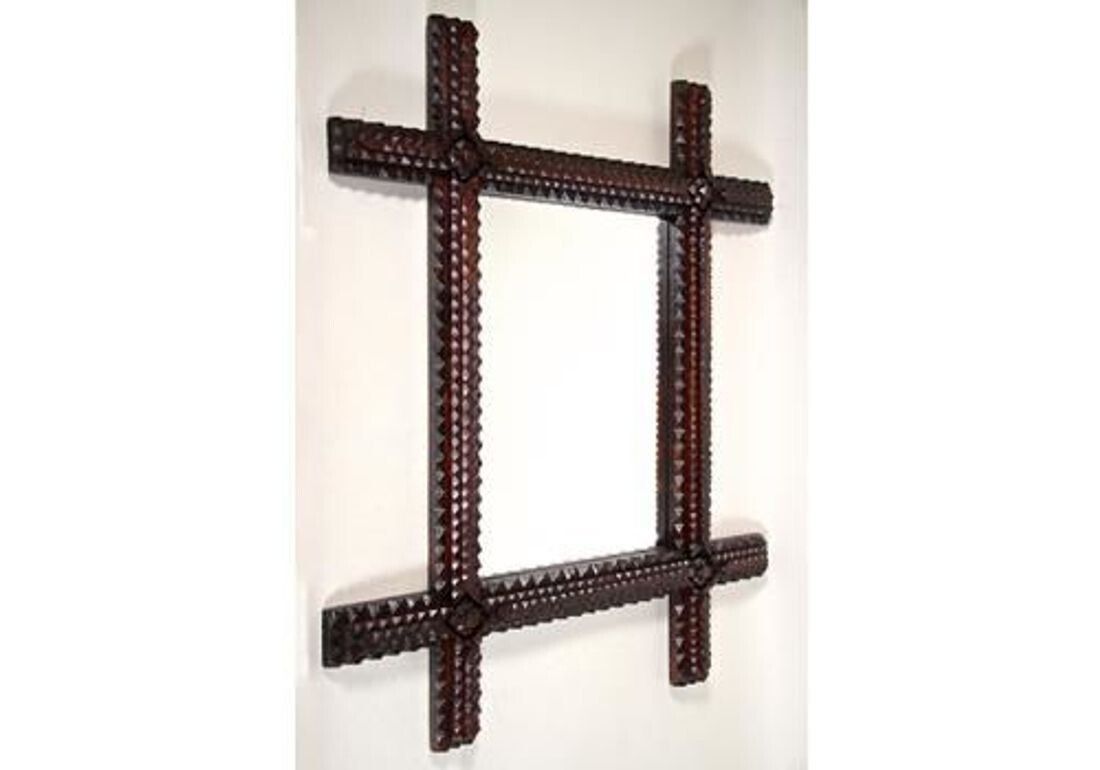 19th Century Rustic Tramp Art Wall Mirror Hand Carved, Austria, Circa 1870 photo furniture