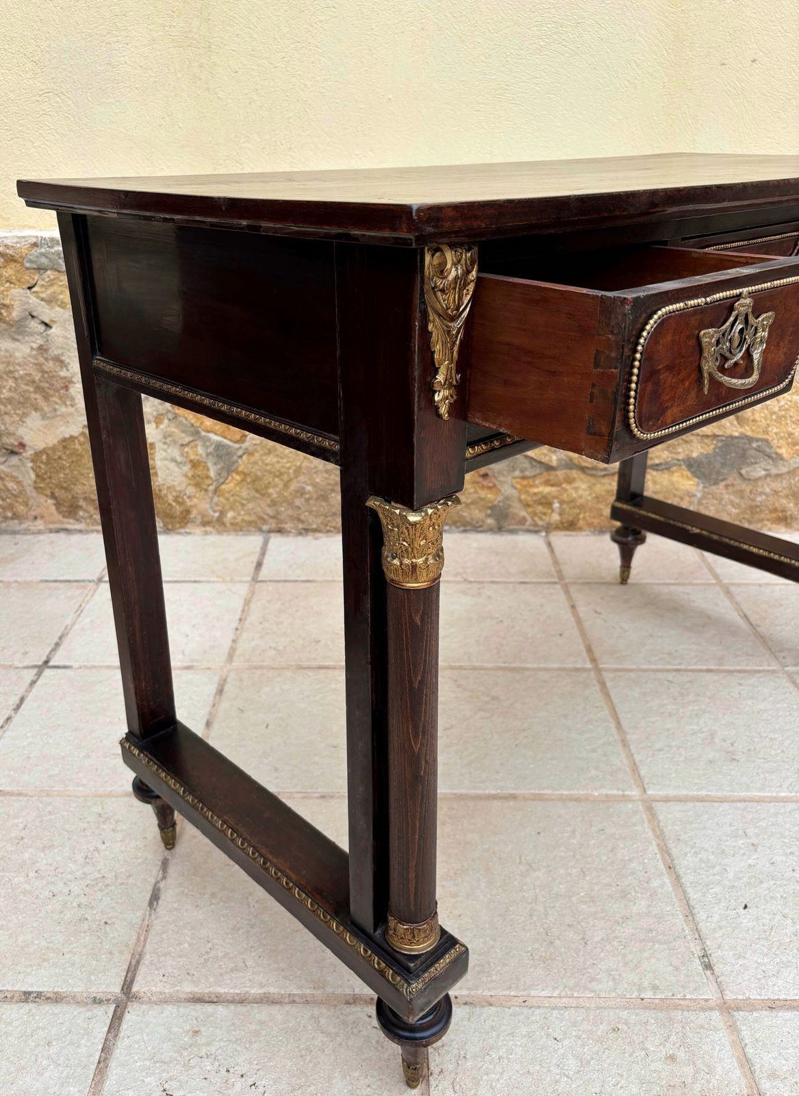 French Desk Table In Brown Golden Bronze, 1870 photo vinterior