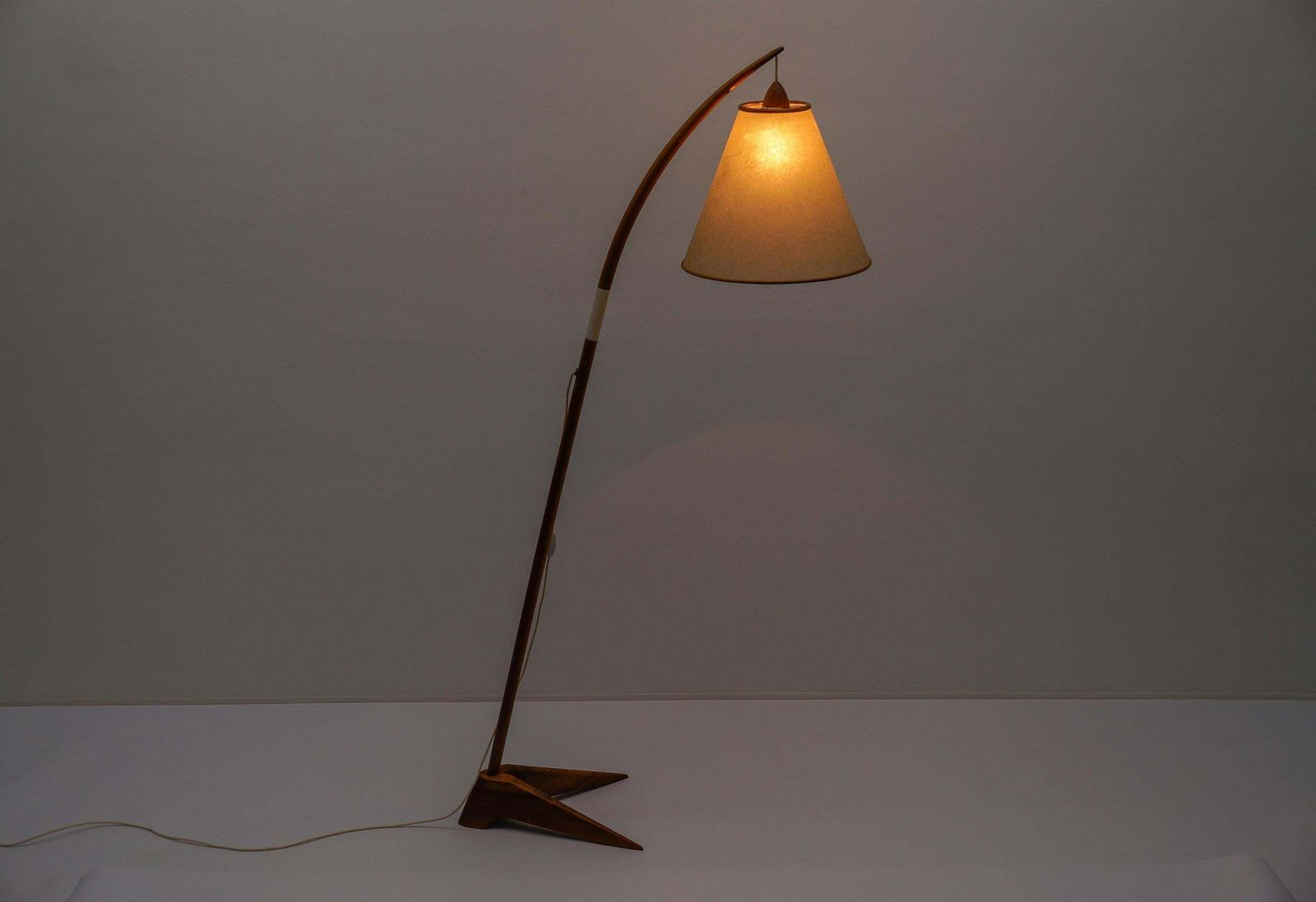 Mid Century Modern Scandinavian Wooden Arc Floor Lamp, 1950s photo buy