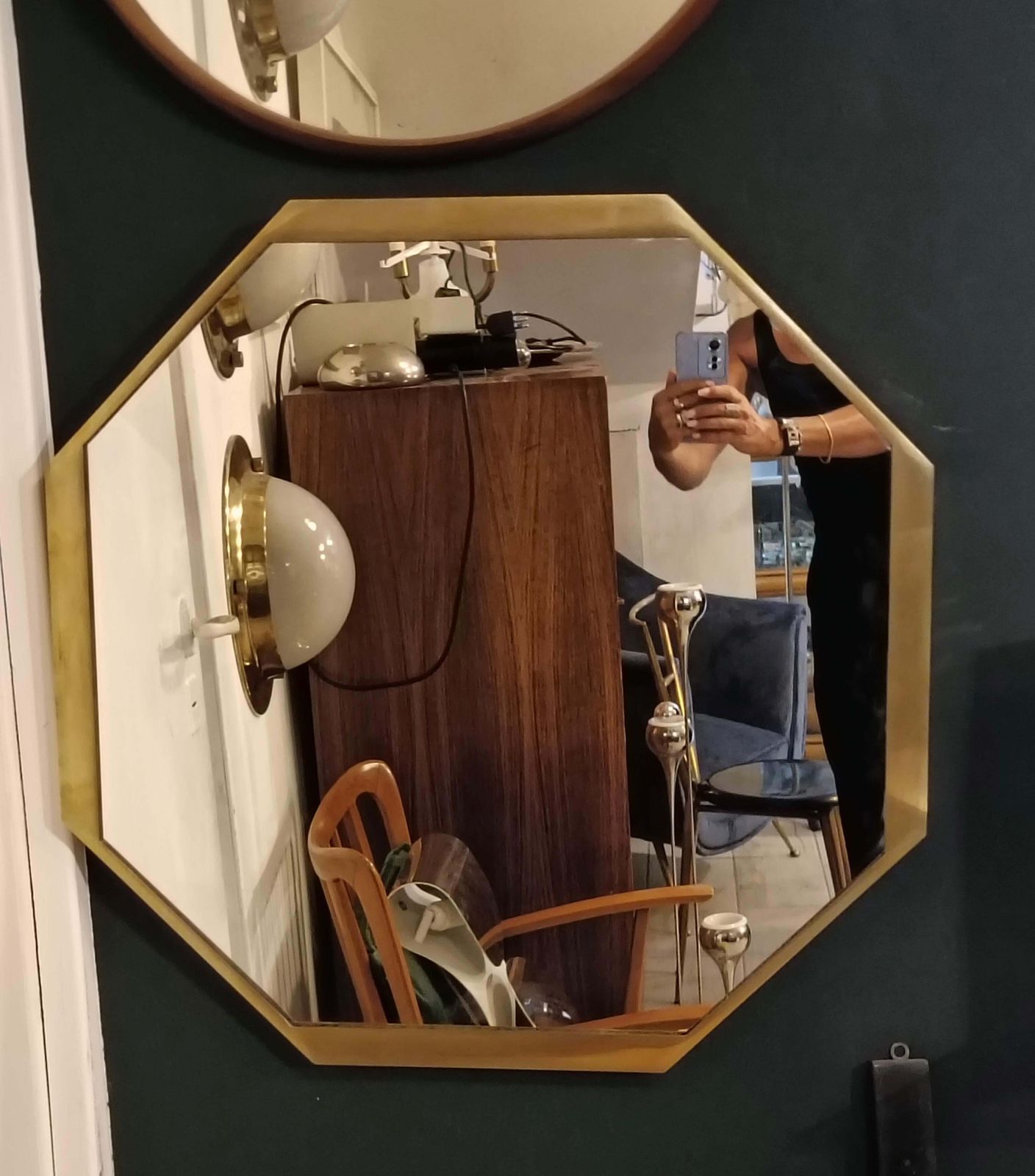 Large Octagonal Brass Wall Mirror, Italy 1950s photo vinterior
