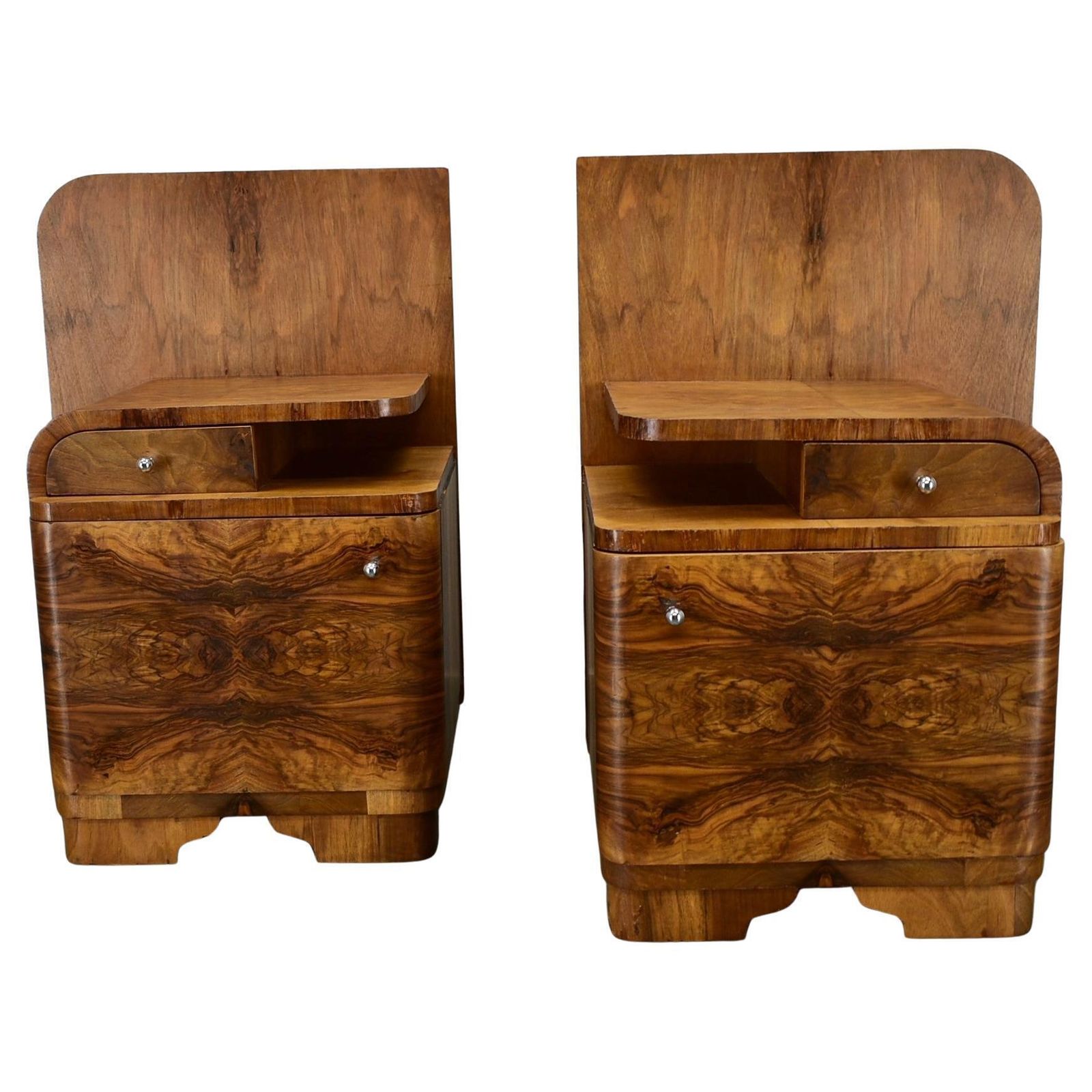 1939s Pair Of Art Deco Bedside Tables, Czechoslovakia