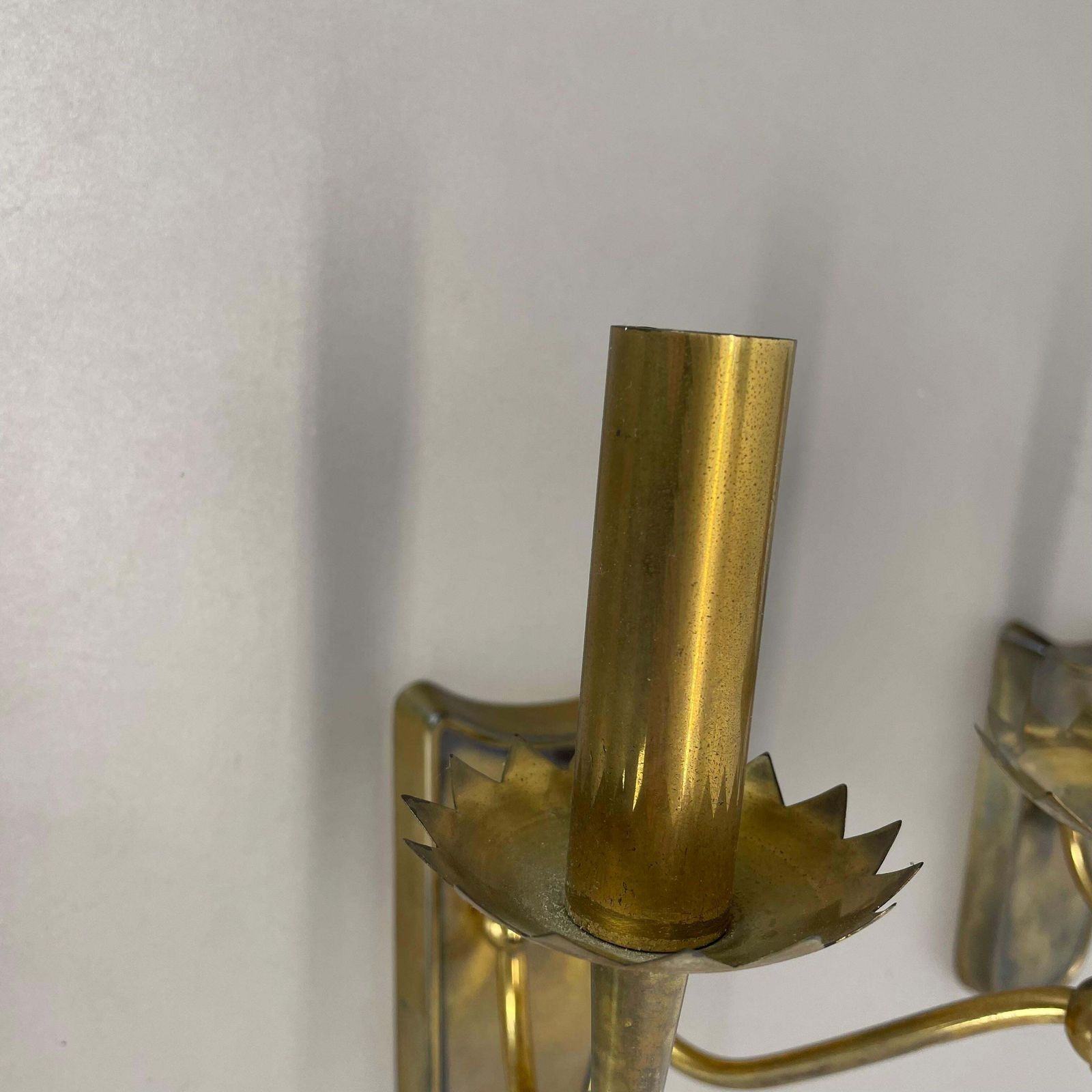 Unique Set Of 2 Brass Gio Ponti Style Theatre Wall Light Sconces, Italy, 1950s photo Lighting
