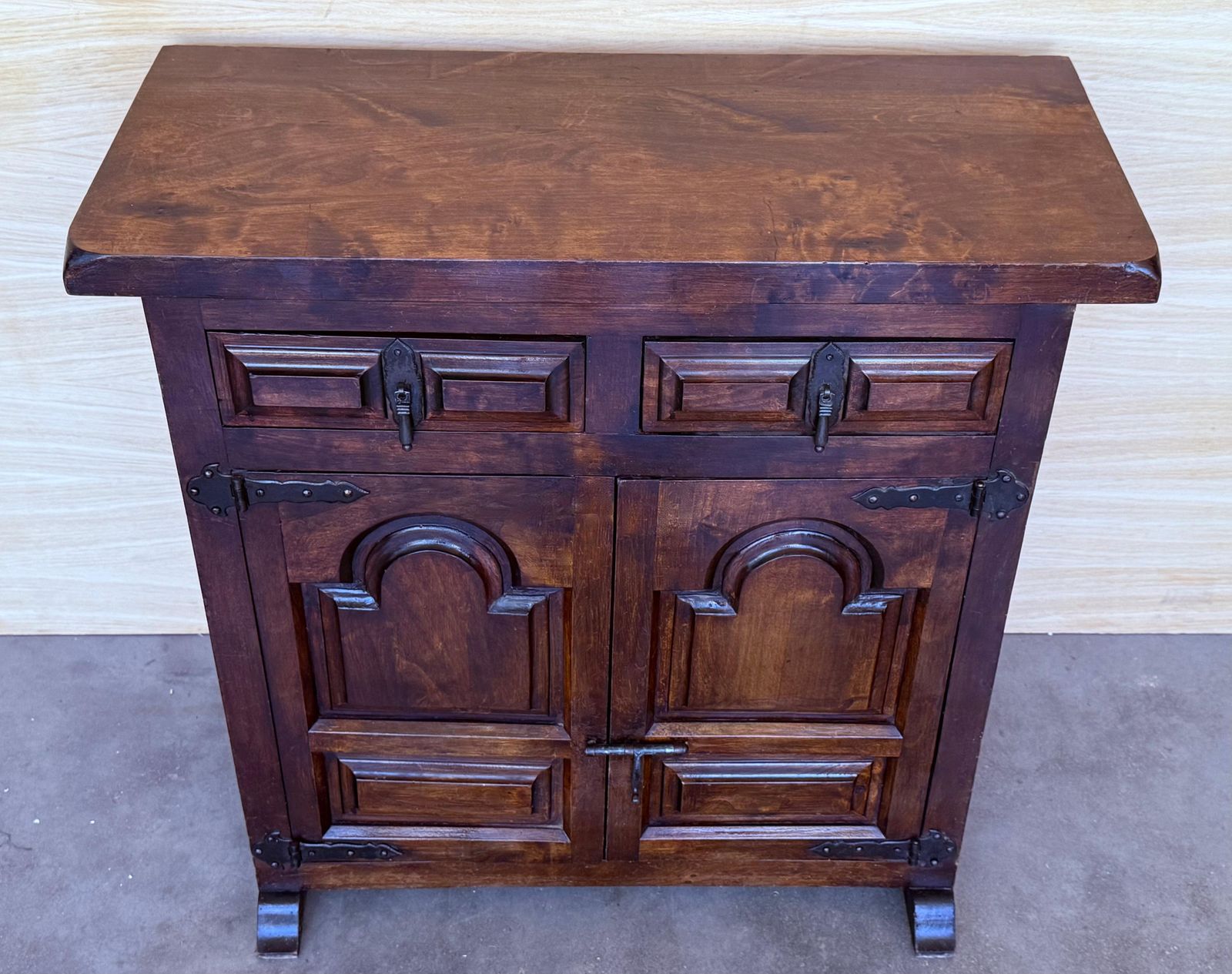 19th Spanish Baroque Carved Walnut Narrow Two Drawer Credenza Or Buffet photo 2463.0