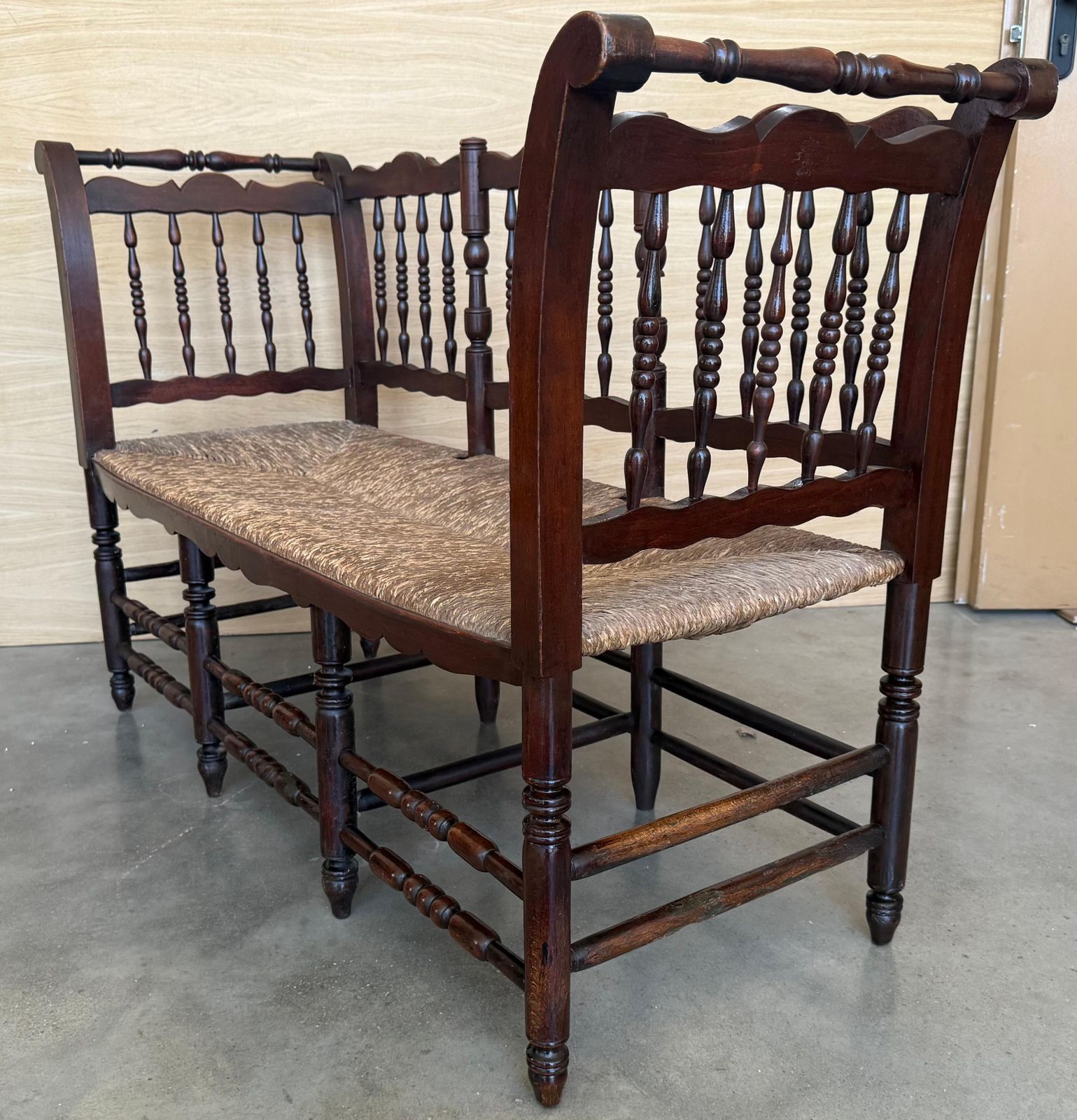 20th Century Catalan Bench In Solid Walnut With Caned Seat, Three Seats photo 4368.0