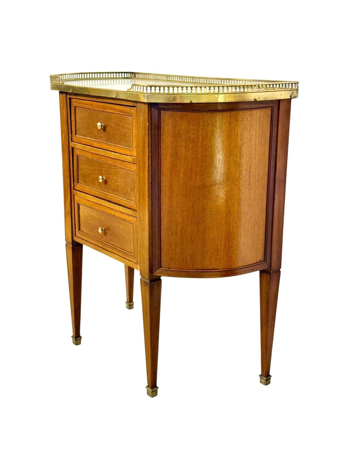 Petite French Walnut Demilune Commode, Marble Top, Late 19th Century photo Furniture