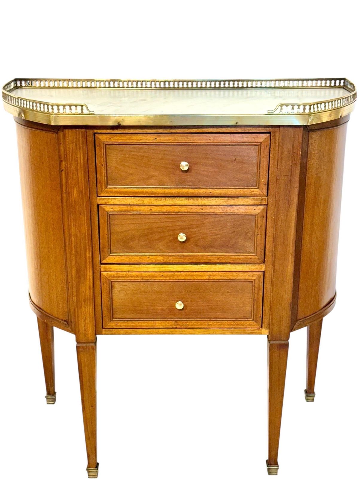 Petite French Walnut Demilune Commode, Marble Top, Late 19th Century photo 3019.0