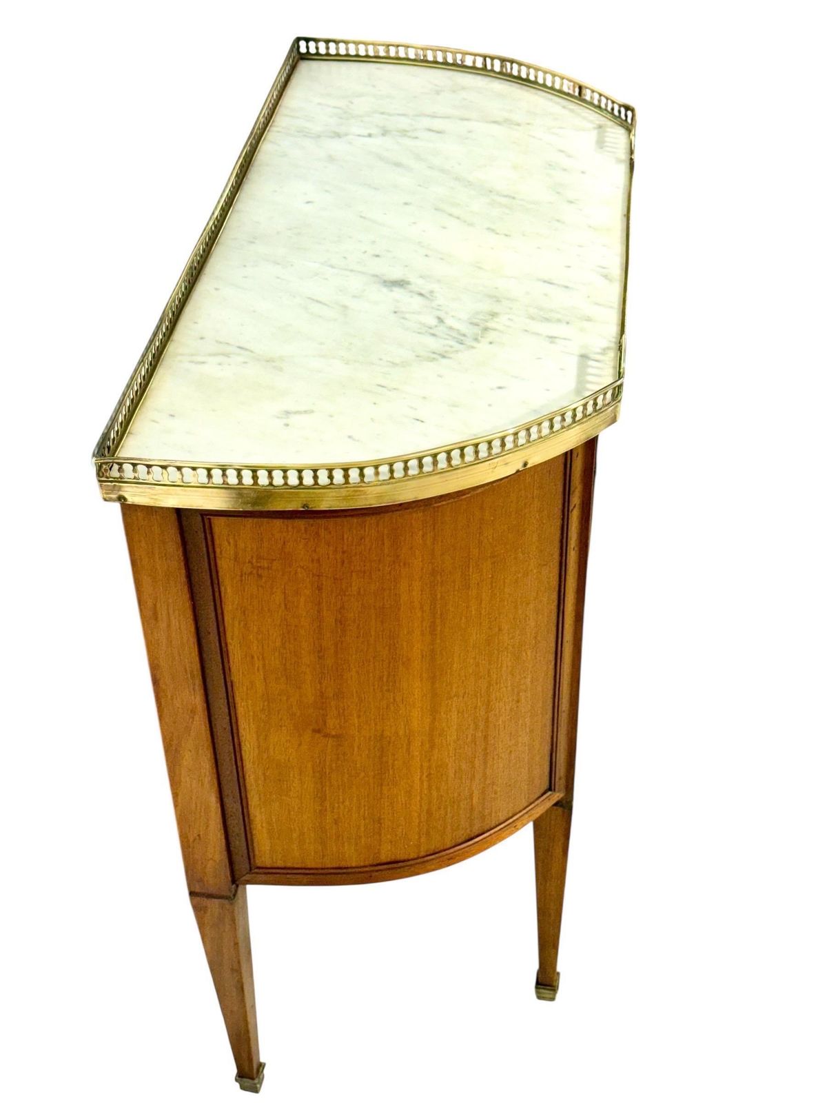 Petite French Walnut Demilune Commode, Marble Top, Late 19th Century photo vinterior