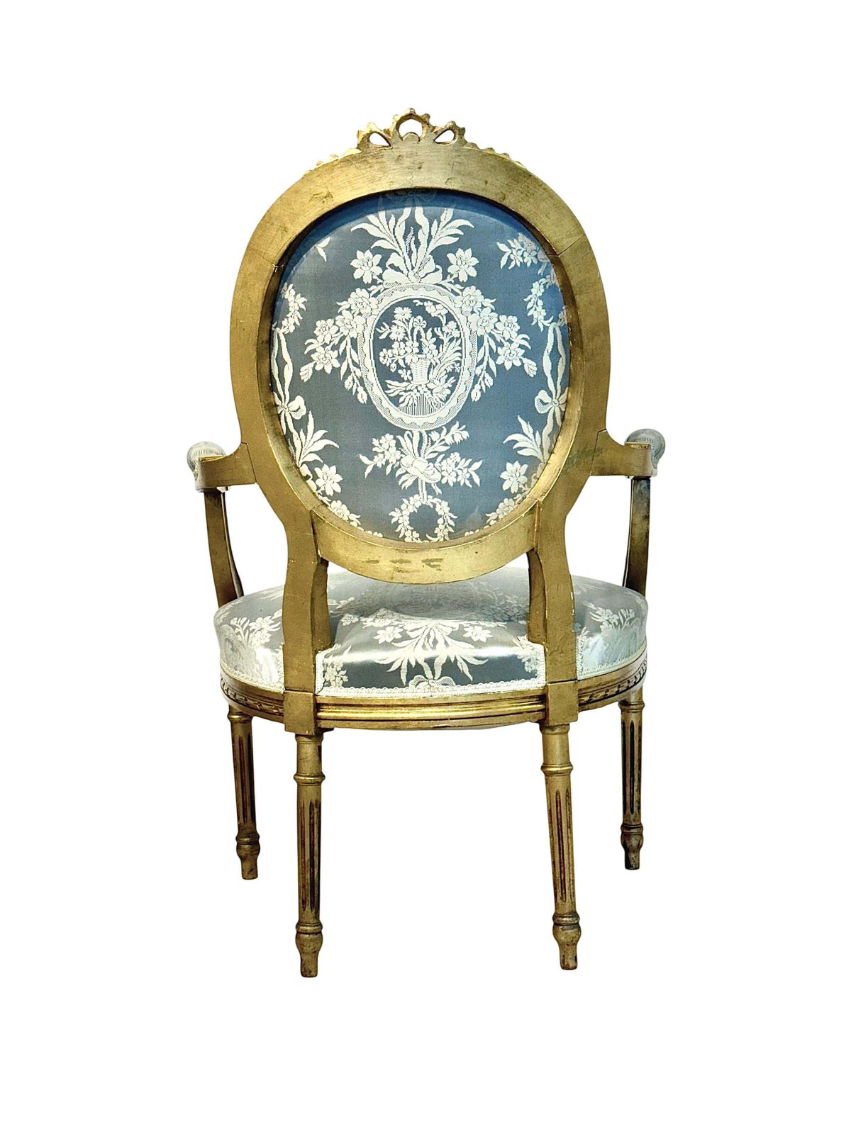 Pair Of Louis XVI Medallion Carved And Gilded Wood Armchairs photo vintage