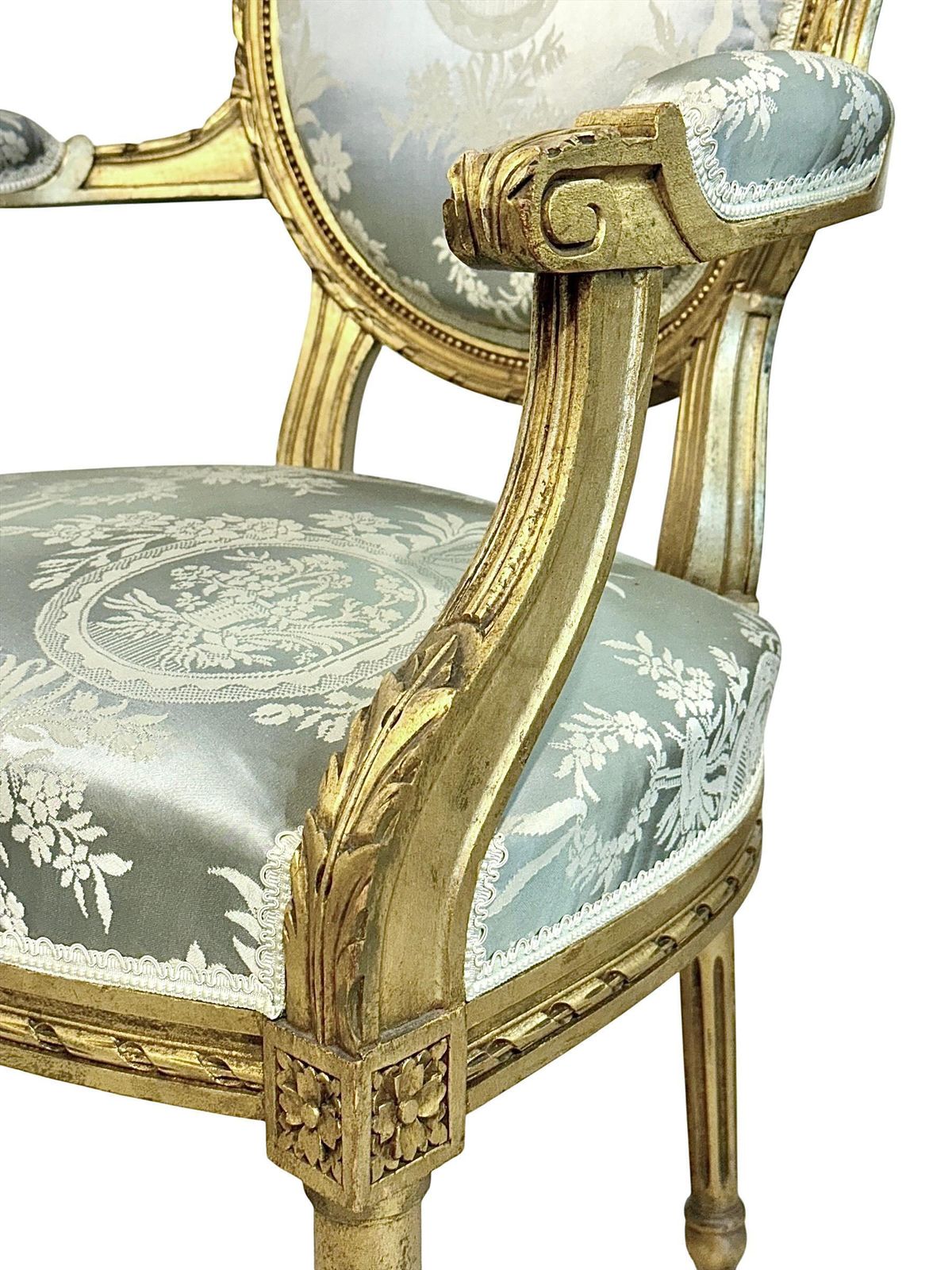 Furniture Pair Of Louis XVI Medallion Carved And Gilded Wood Armchairs photo