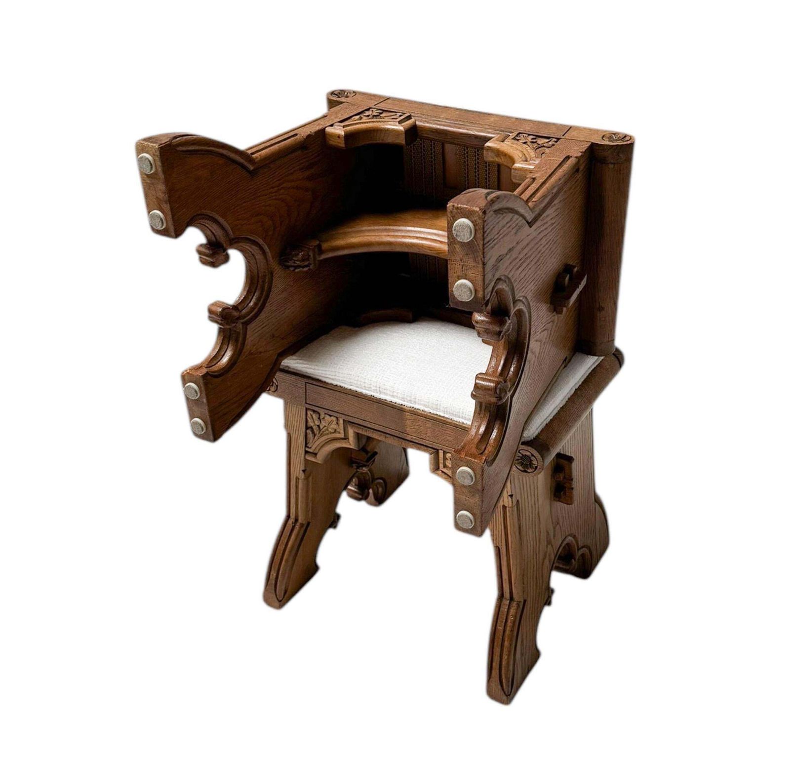 photo furniture Arts & Crafts Hand Carved Oak Stools With Boucle Upholstery, 1900s