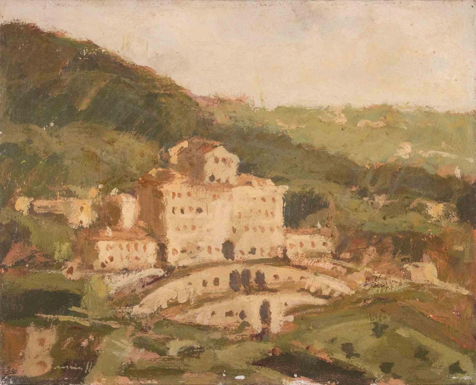 Franco Marzilliview Of Villa Aldobrandini   Frascati   Oil Painting By Franco Marzilli   1970s1970s photo furniture