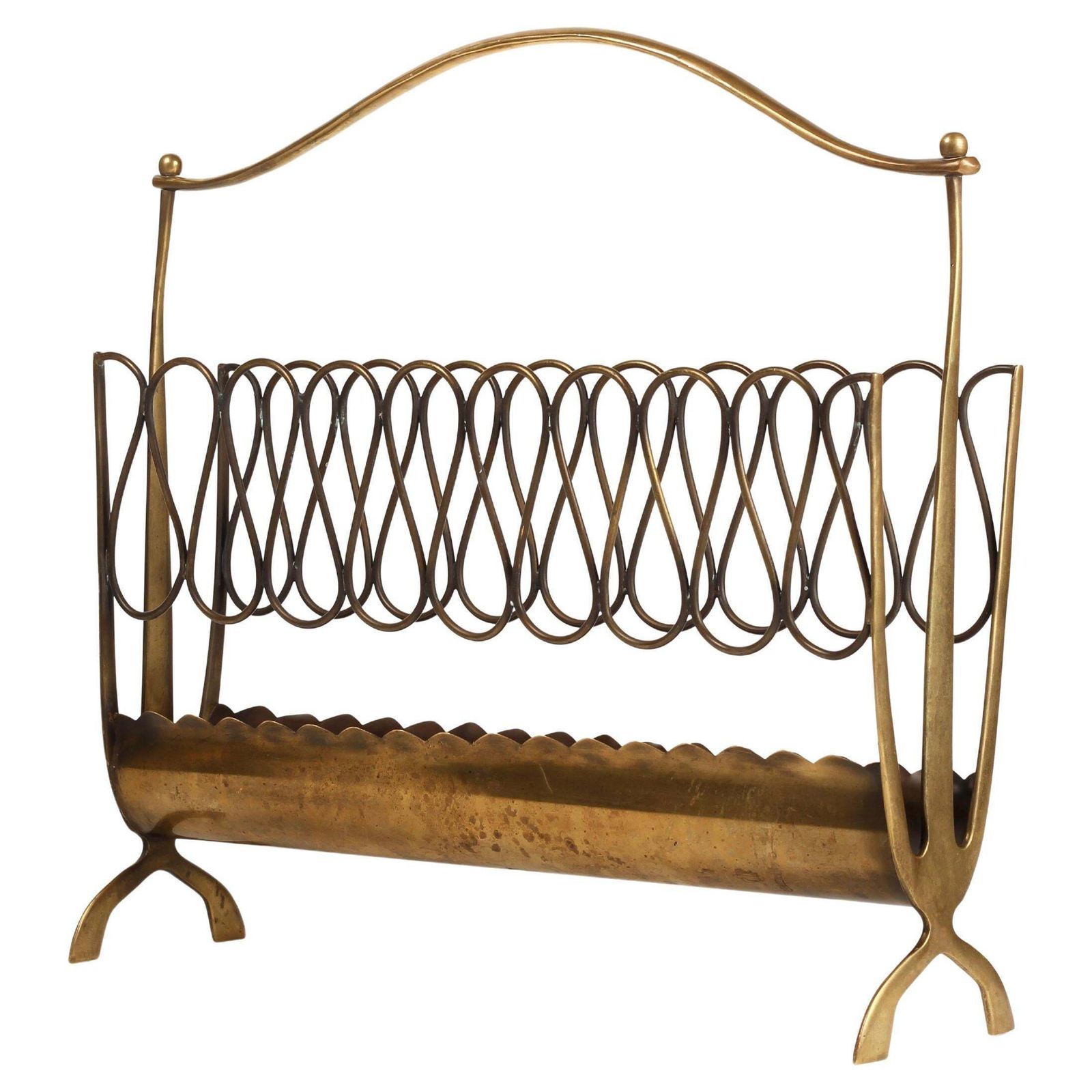 photo for sale Italian Mid Century Brass Magazine Rack – Gio Ponti Style, 1950s