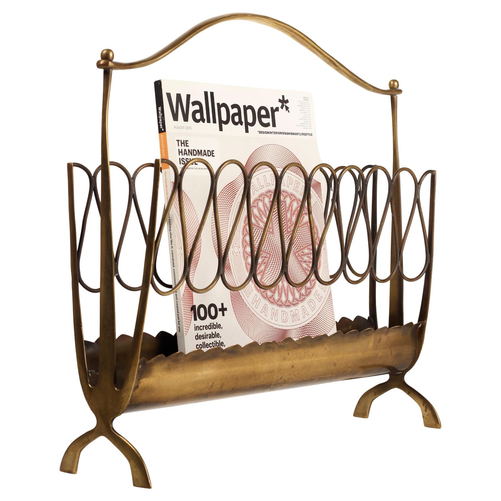 Home Decor Italian Mid Century Brass Magazine Rack – Gio Ponti Style, 1950s photo