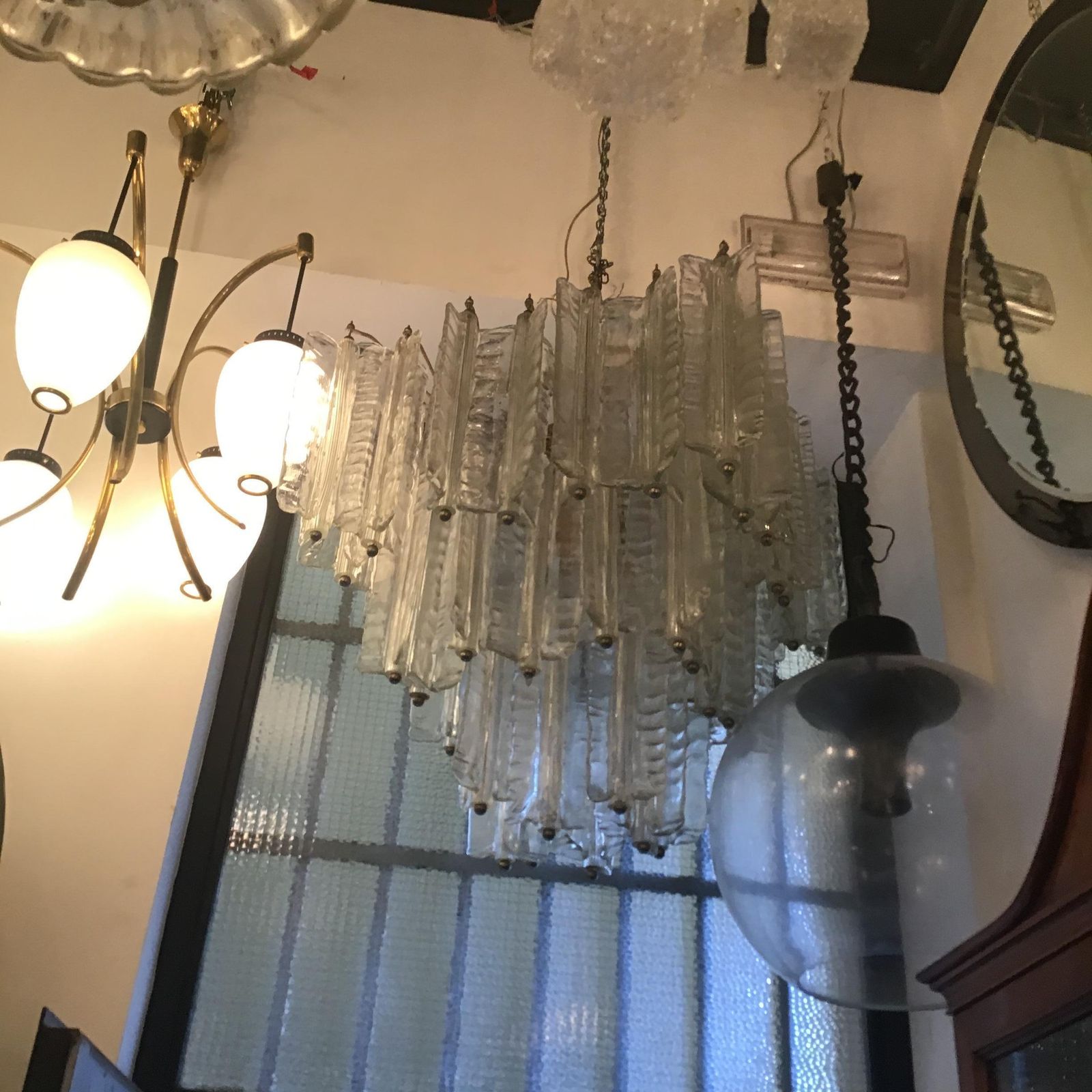 Venini Mazzega. Lampadario Murano Glass Metal Crome 1955 Italy photo for sale