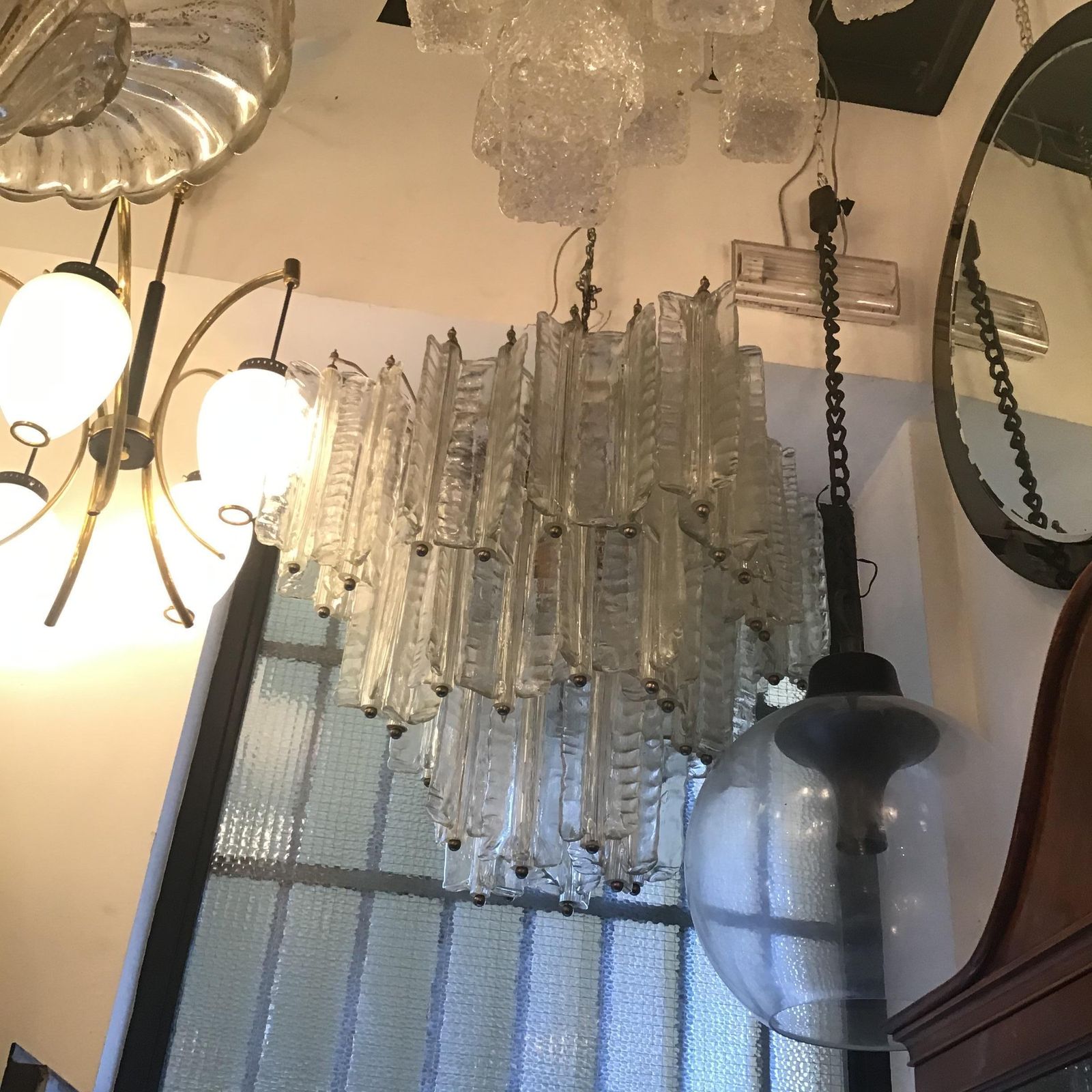 Venini Mazzega. Lampadario Murano Glass Metal Crome 1955 Italy photo Lighting