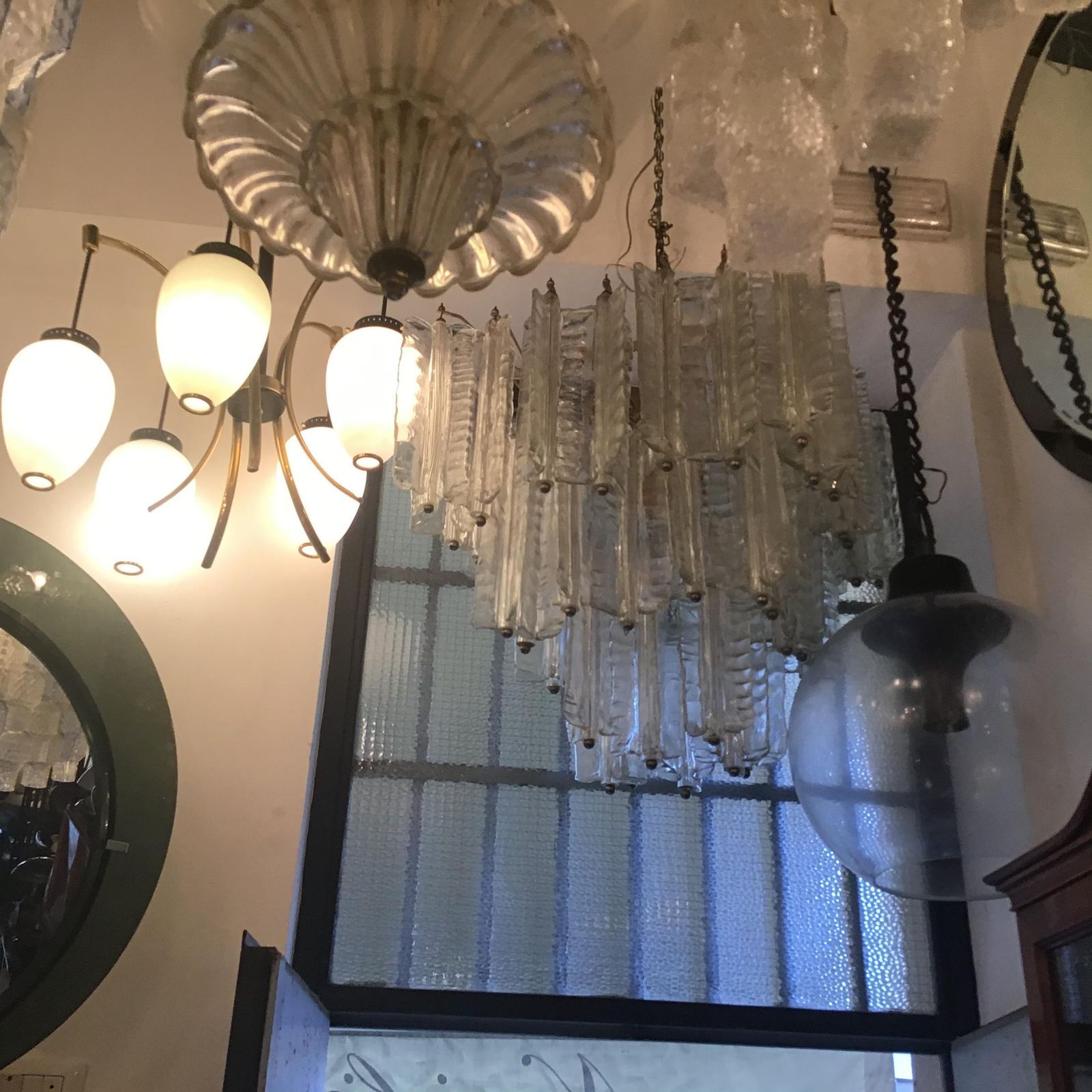 Venini Mazzega. Lampadario Murano Glass Metal Crome 1955 Italy photo vintage