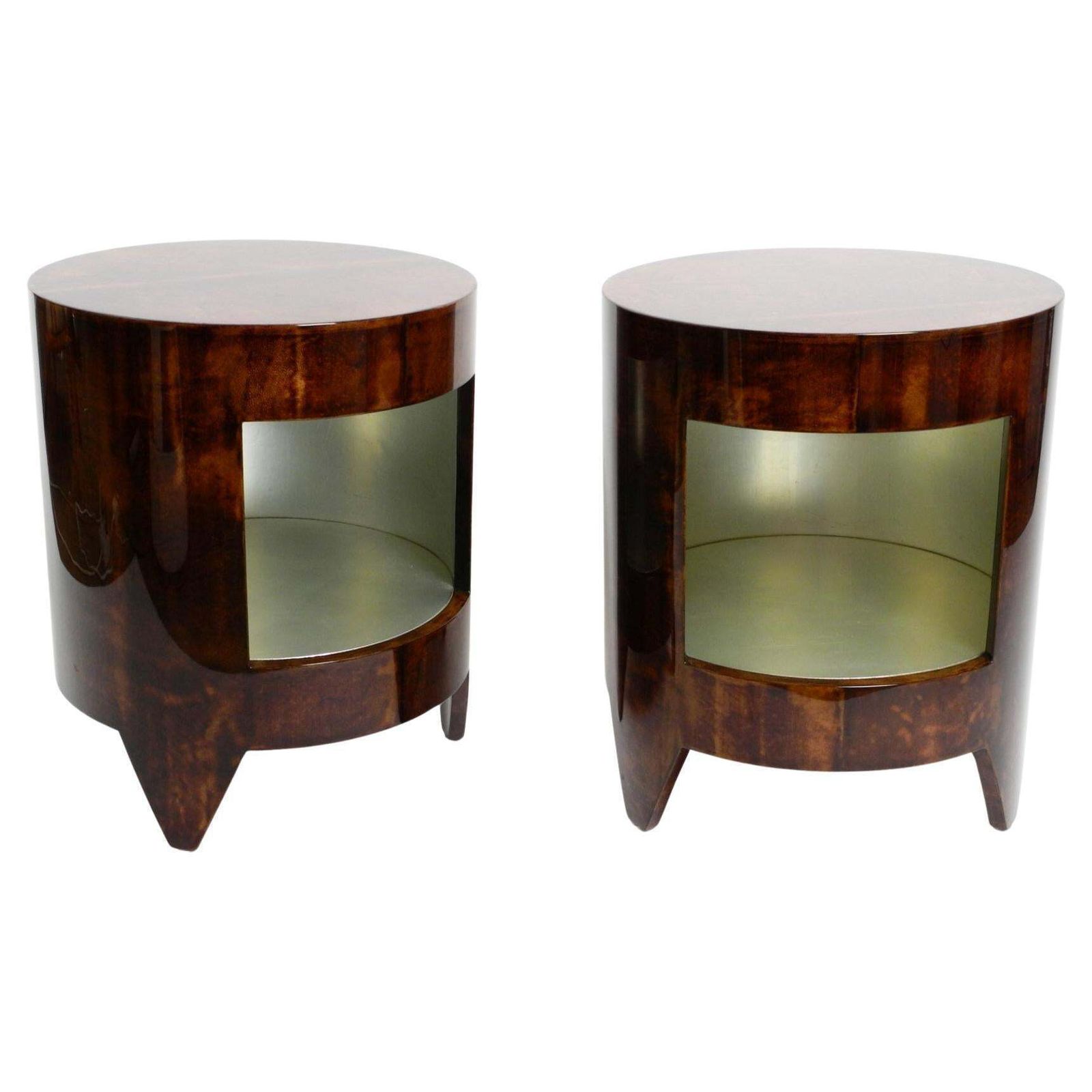 Twee Salontafels "Night&Day" Van Tura Uit De Jaren 1990, Hout Bekleed Met Geitenleer