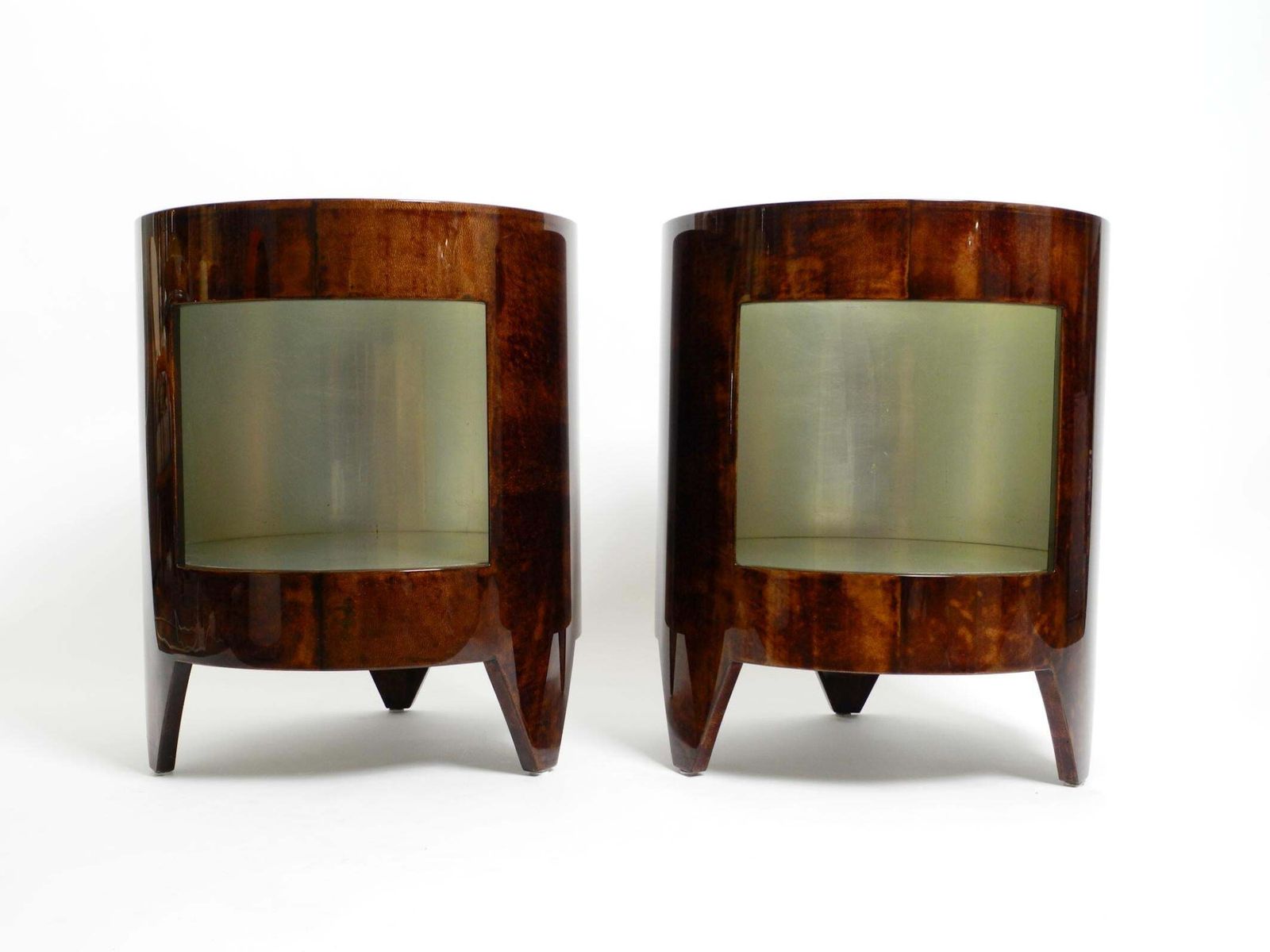 Two 90s Coffee Tables "Night&Day" By Tura Made Of Wood Covered With Goatskin photo furniture