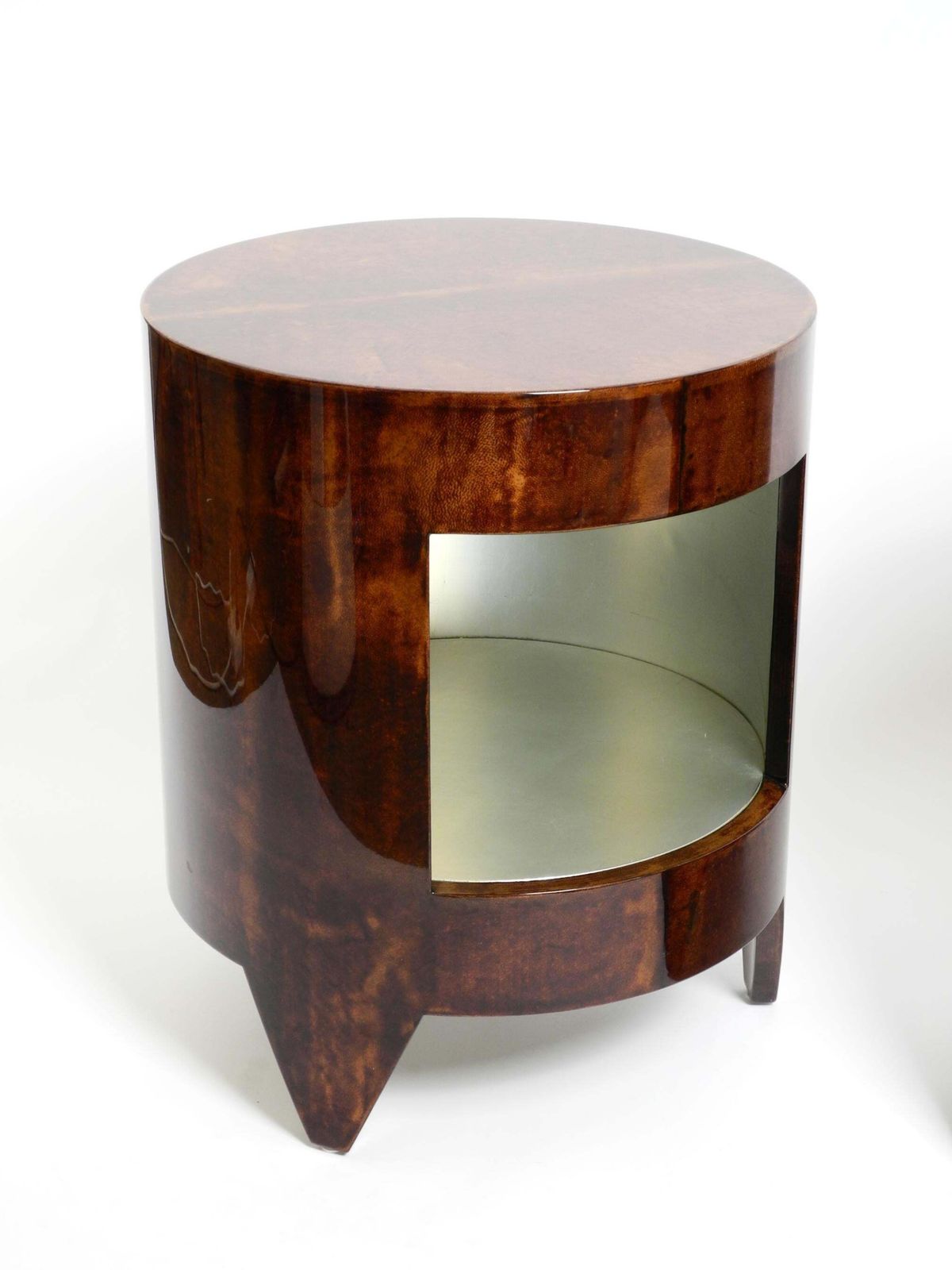 Two 90s Coffee Tables "Night&Day" By Tura Made Of Wood Covered With Goatskin photo vinterior