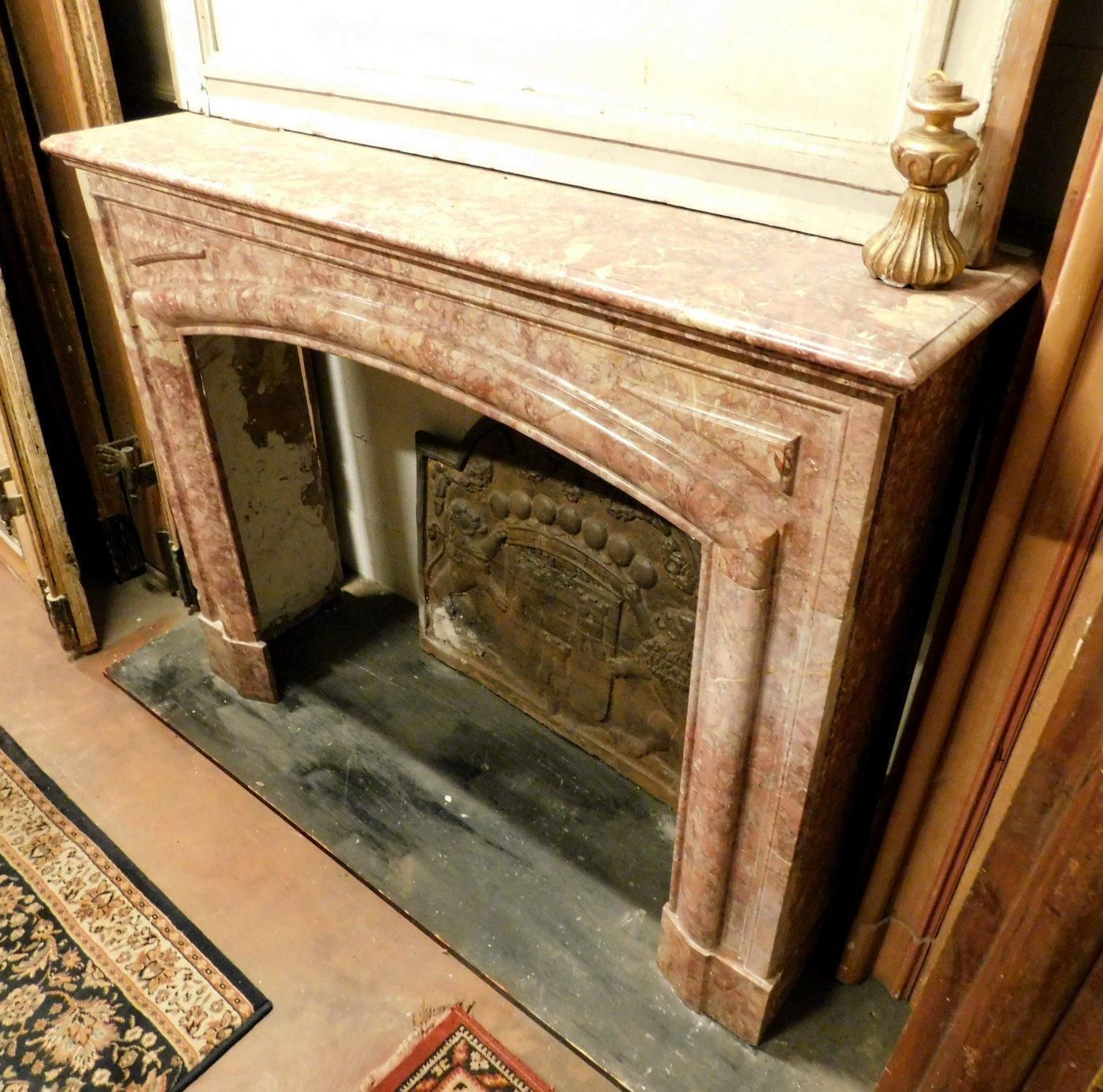Fireplace Mantel In Red Marble, Carved Linear, Italy photo buy