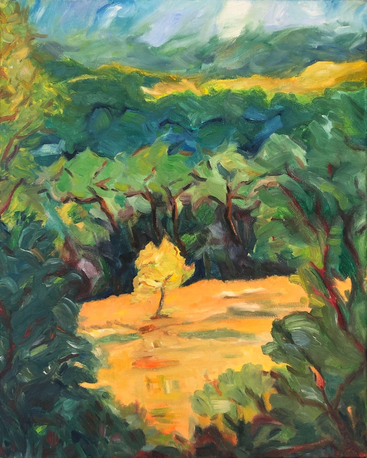 Bernadette Van Baarsen Green & Yellow Provençal Landscape In Oil On Canvas. 'Vallon De Saint Jean'2023 photo furniture