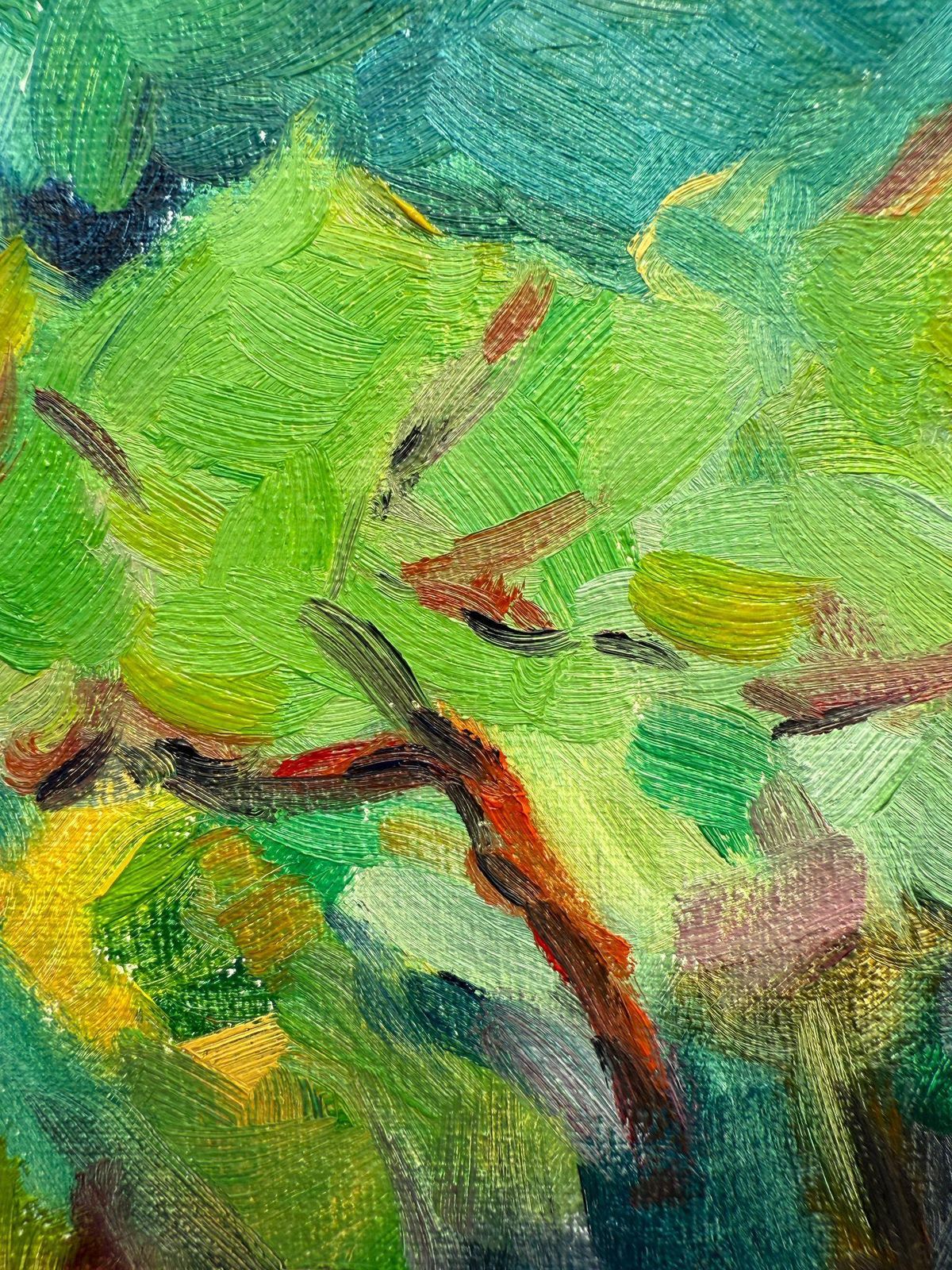 Bernadette Van Baarsen Green & Yellow Provençal Landscape In Oil On Canvas. 'Vallon De Saint Jean'2023 photo vintage