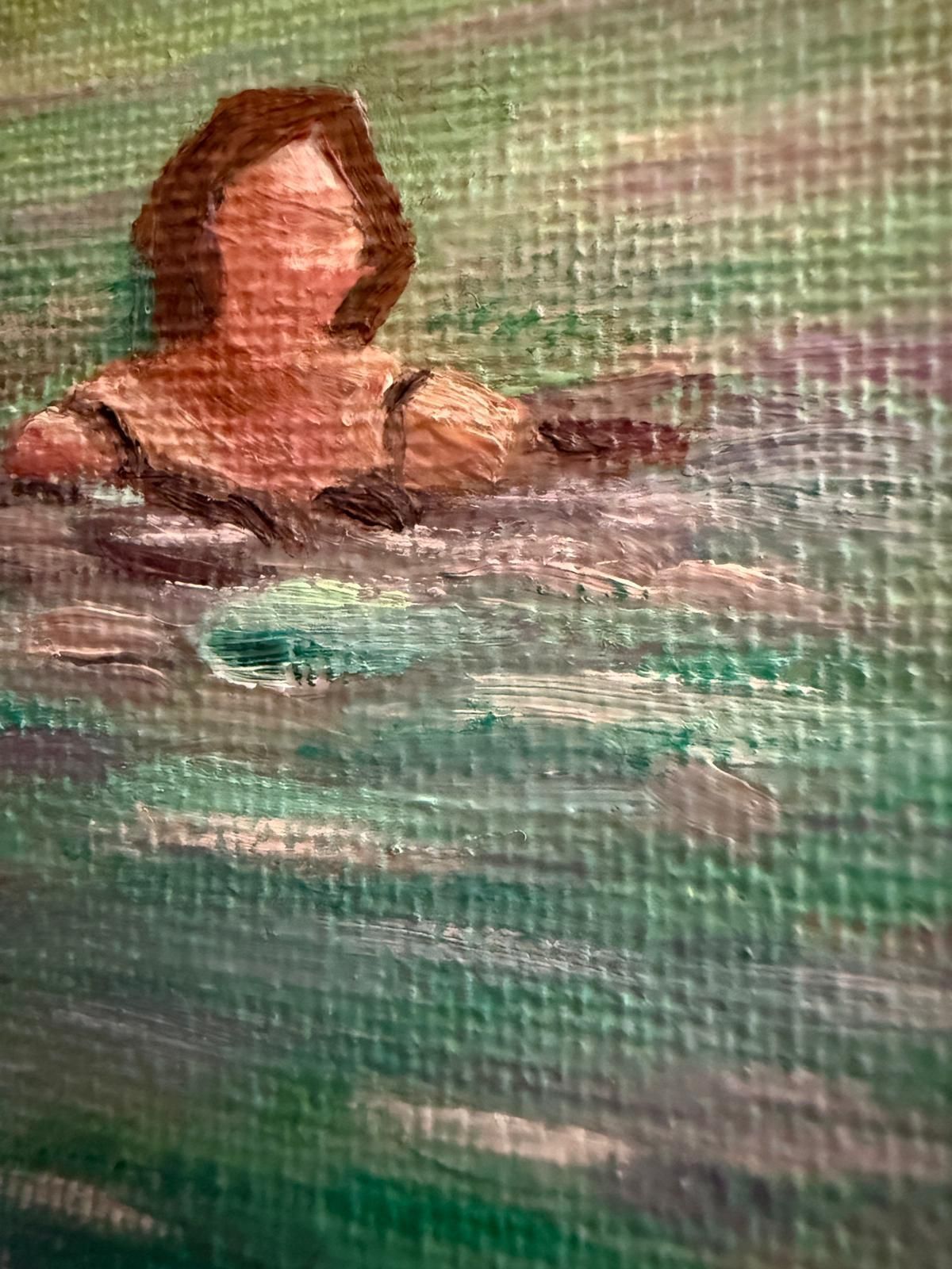 Bernadette Van Baarsen Turquoise And Violet Provençal Beach Scene.  'The Shopping Bag'. Oil On Canvas.2025 photo vinterior